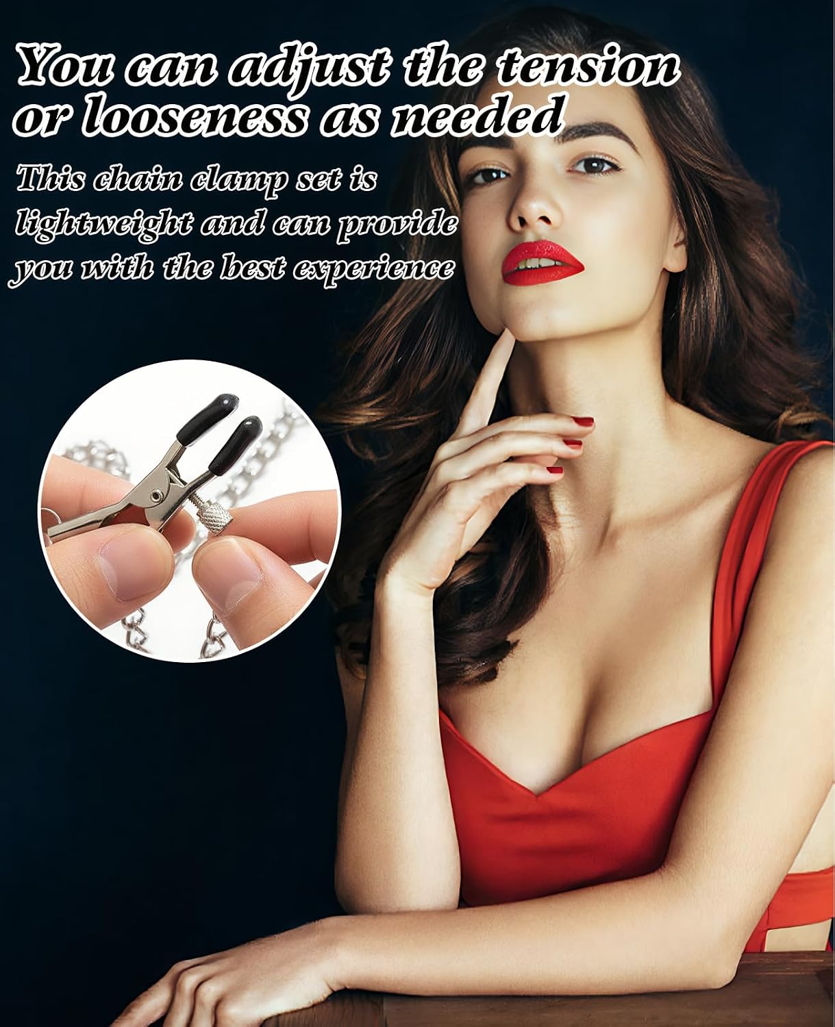 2 Pack BDSM Nipple Clamps with Weights, Nipple Toys Adjustable Metal Nipple Clips for Adult Play, Body Chain Non Piercing Sensory Toys Woman Man