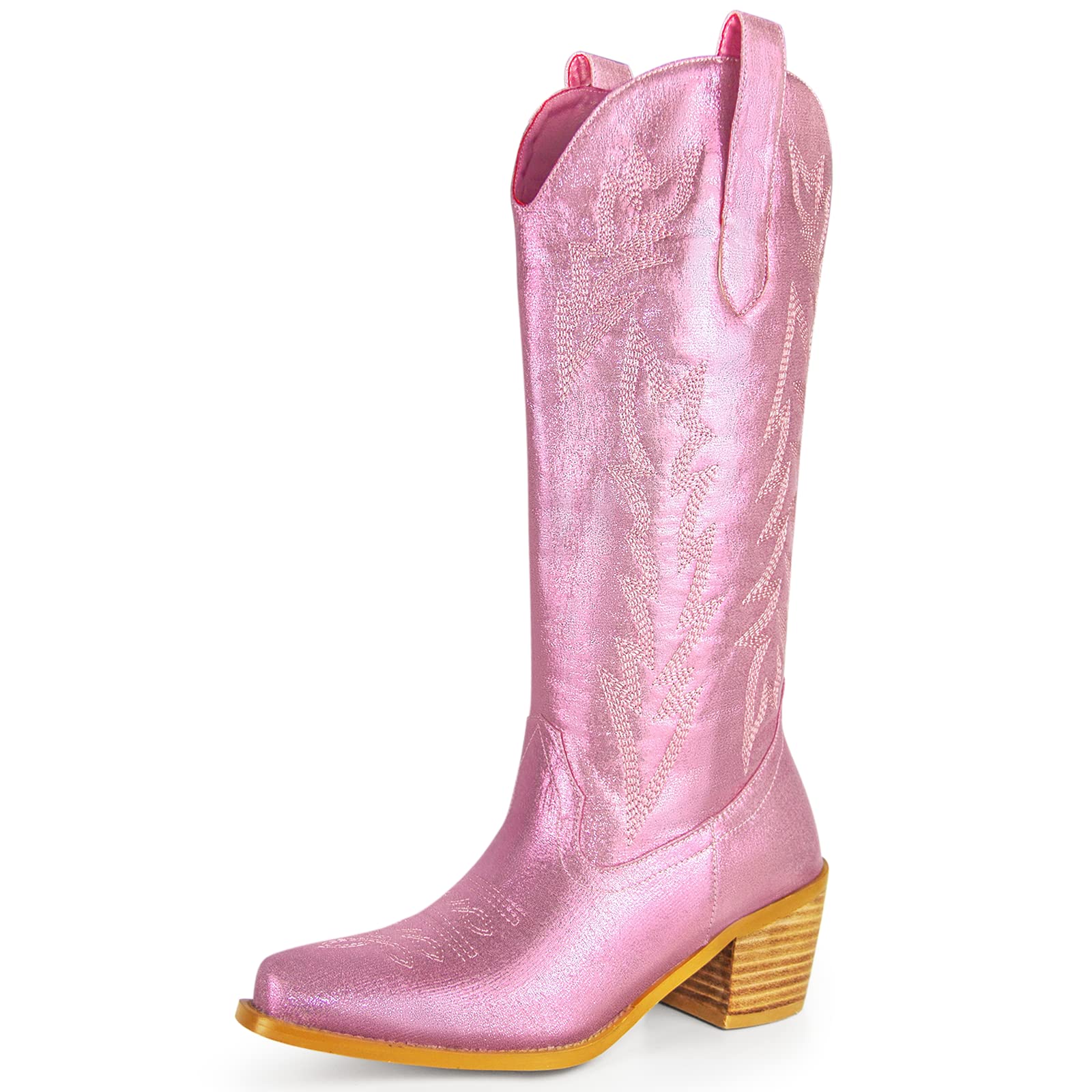 Womens Cowgirl Boots Western Cowboy Wide Calf Boots Sparkly Pink
