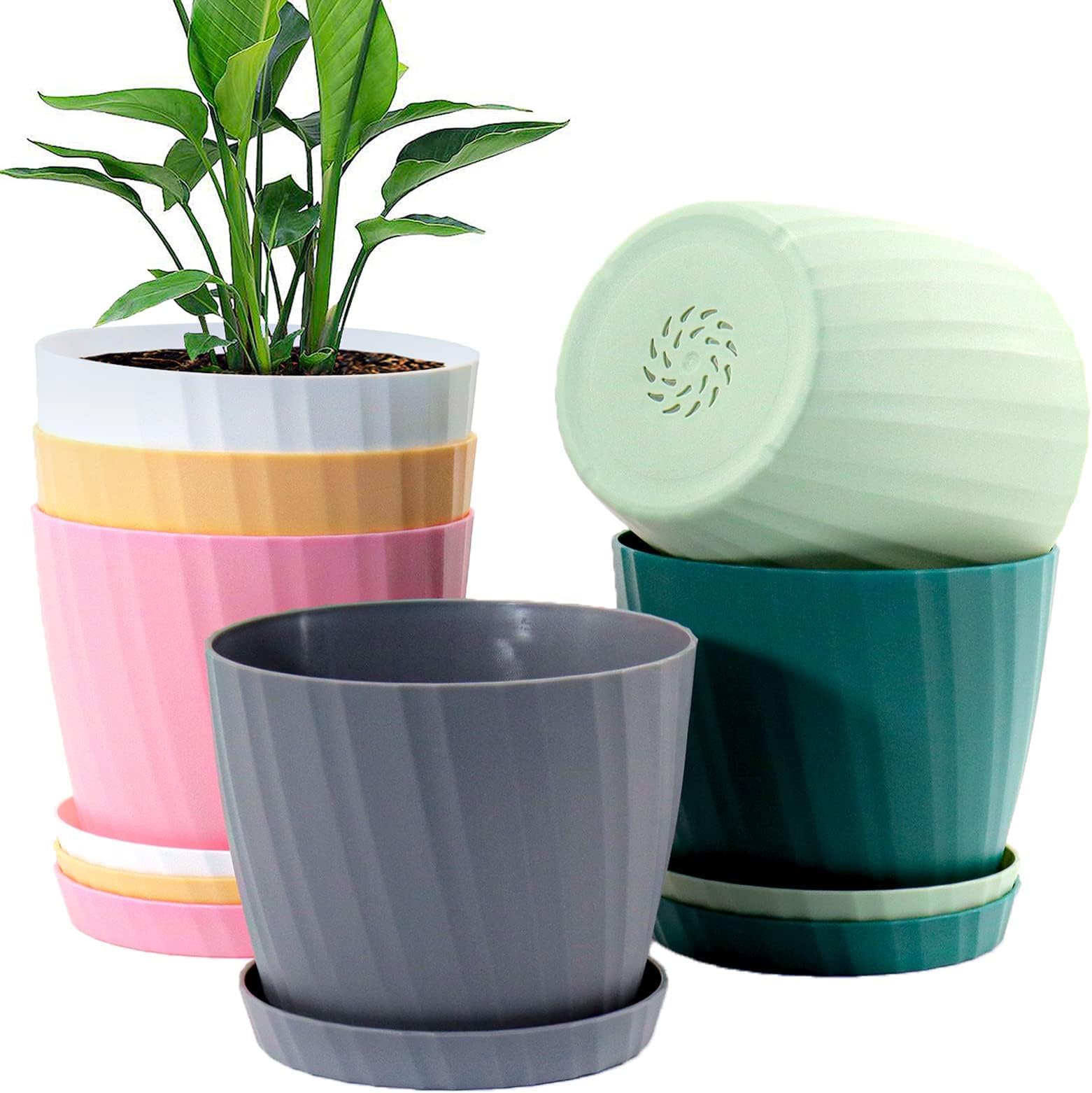 UOUZ 6'' Plant Pots Bulk, 6 Pack Plastic Planters with