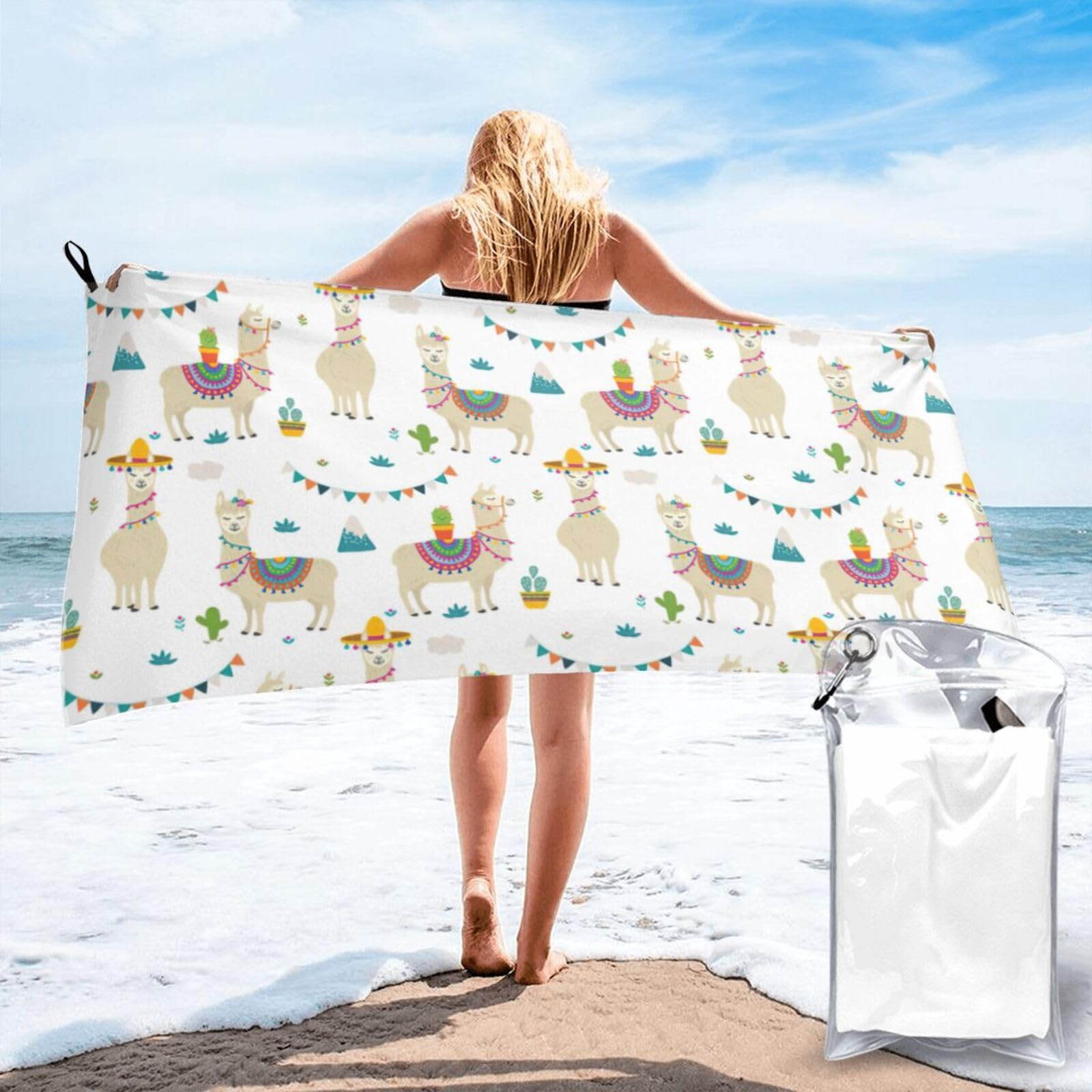 VCzsdff Camel Cactus Print Quick Dry Towel Compact Beach Shower Wrap For Camping Fitness