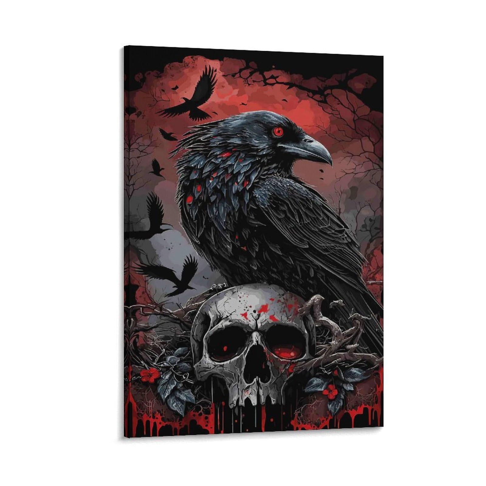 DHBANEIOK Dark Raven Skull Art Wall Decor Poster Canvas Prints Picture Modern Canvas Wall Art Picture Wall Hanging for Living Room Home Decorations 24x36inch(60x90cm)