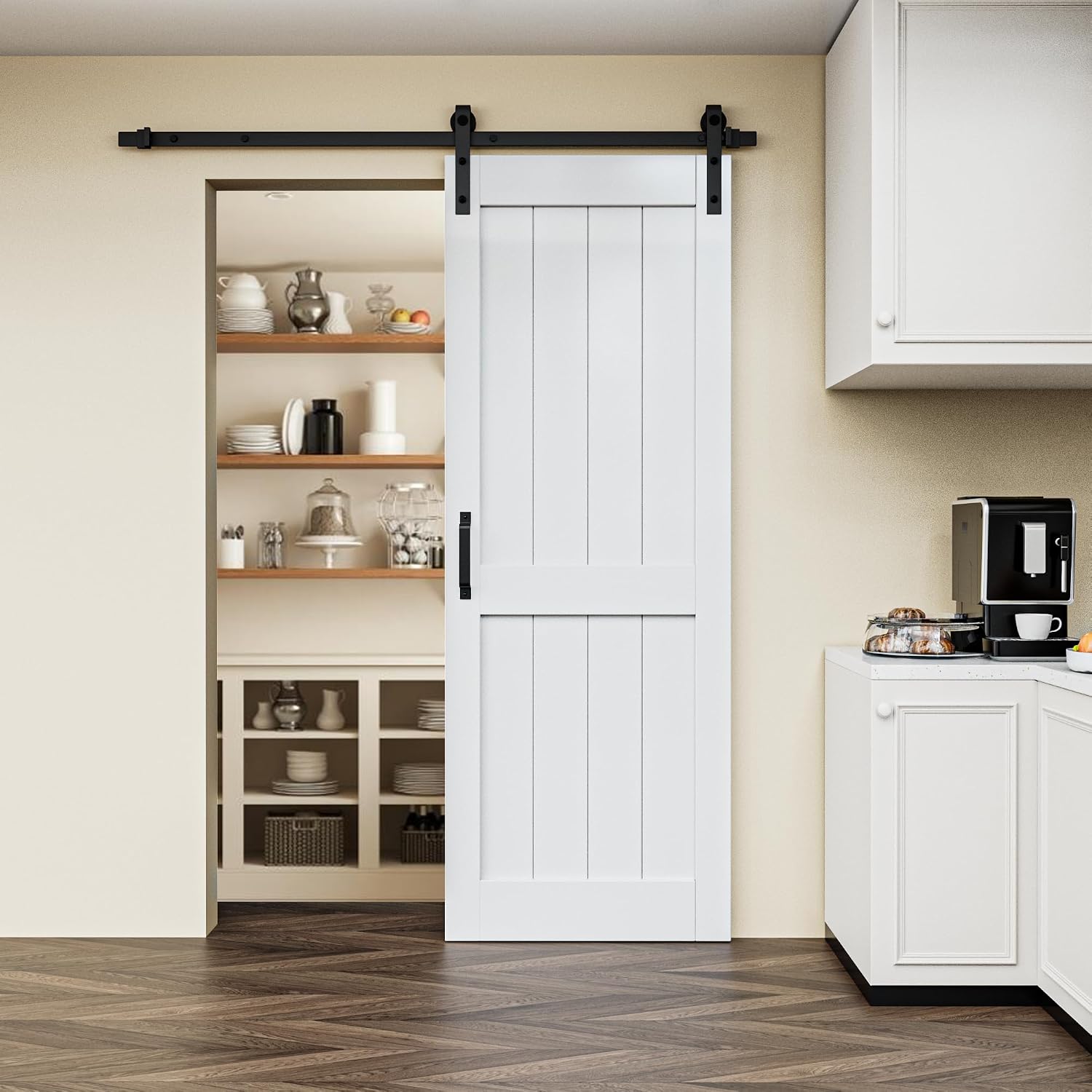 Paneled Painted Solid Manufactured Wood Barn Doors Primed with Installation Hardware Kit Barn Door,42''x 84''