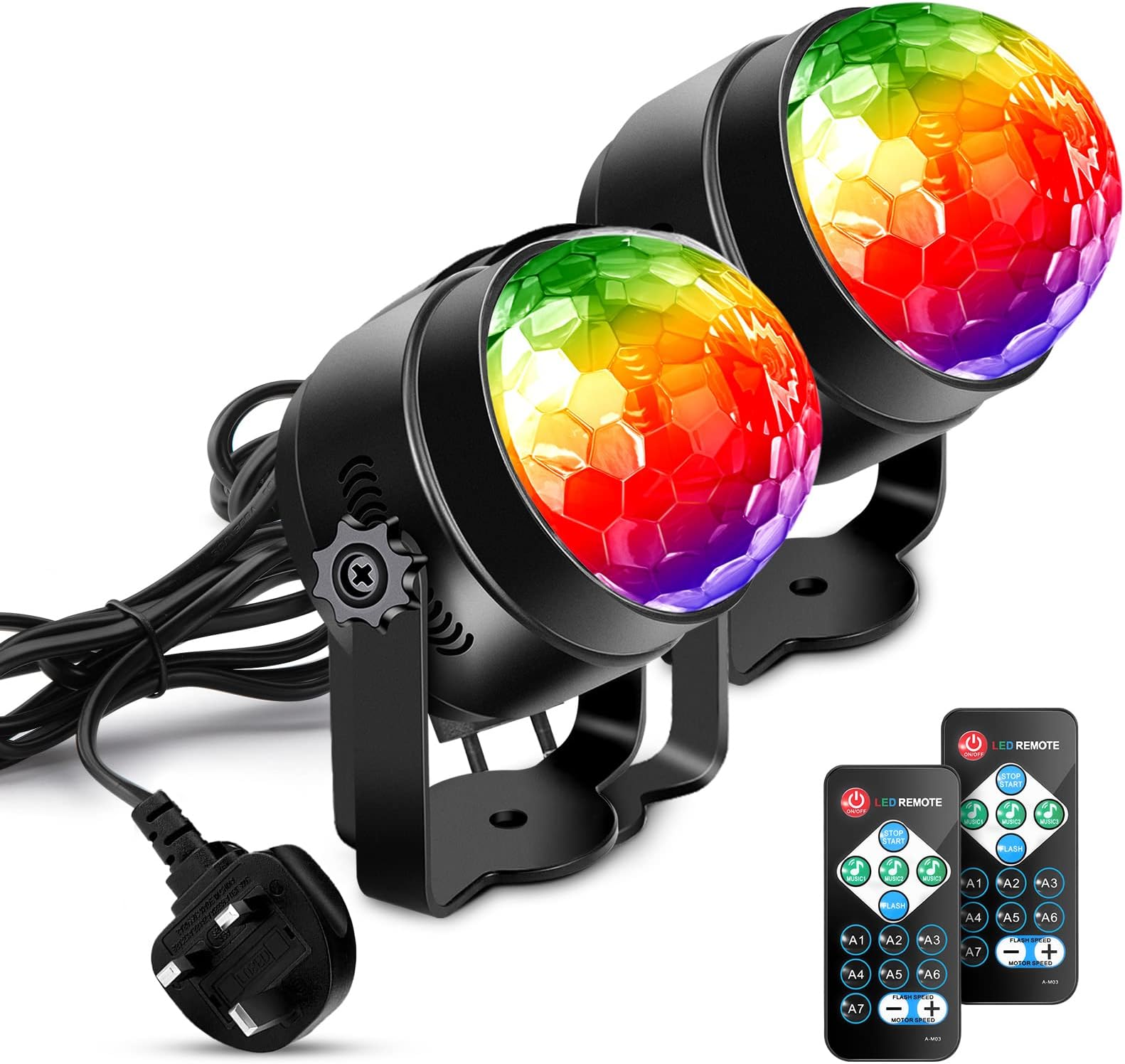 Disco Lights, LUNSY Sound Activated Party Lights with Remote Control, 7 Colors RGB Disco Ball Light Stage Strobe Lighting with 360°Rotation for Birthday DJ Bar Christmas Party Home Decor - 2 Pack