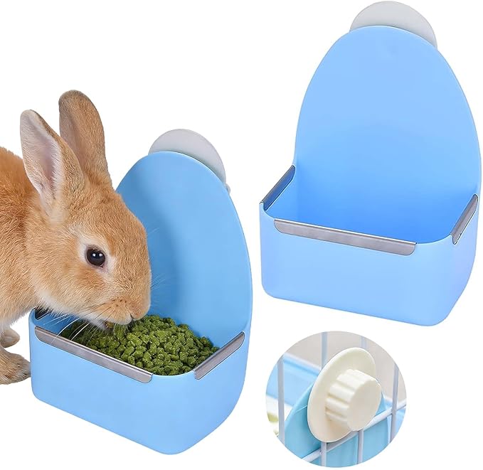kathson Food and Water Bowl Cage Feeder for Rabbits Dish