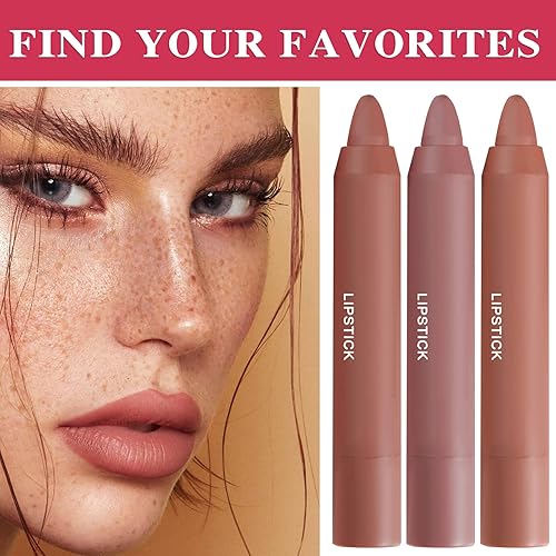 Miniatura 7 de Juego de 3 lápices labiales mate de lápices labiales color nude, suave, impermeable, de larga duración, antiadherente, hidratante, lápiz labial,