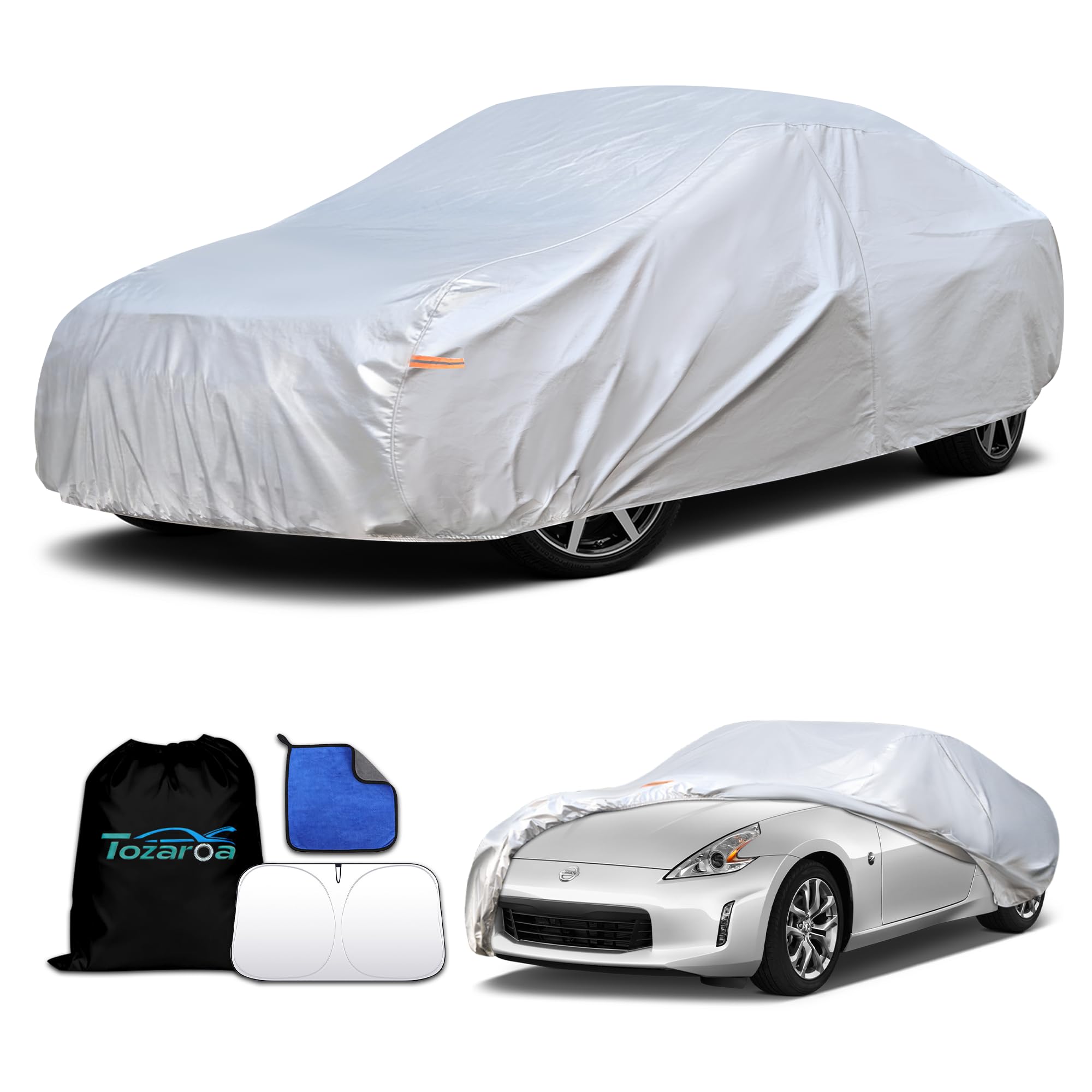 Car Cover Waterproof All-Weather,Heavy-Duty Outdoor Full Exterior Automobiles Snow Cover for SUV 181-190 inch,with Sun Visor,Anti-Scratch Cotton Lining & Zippered,Towel&Storage Bag — view 27