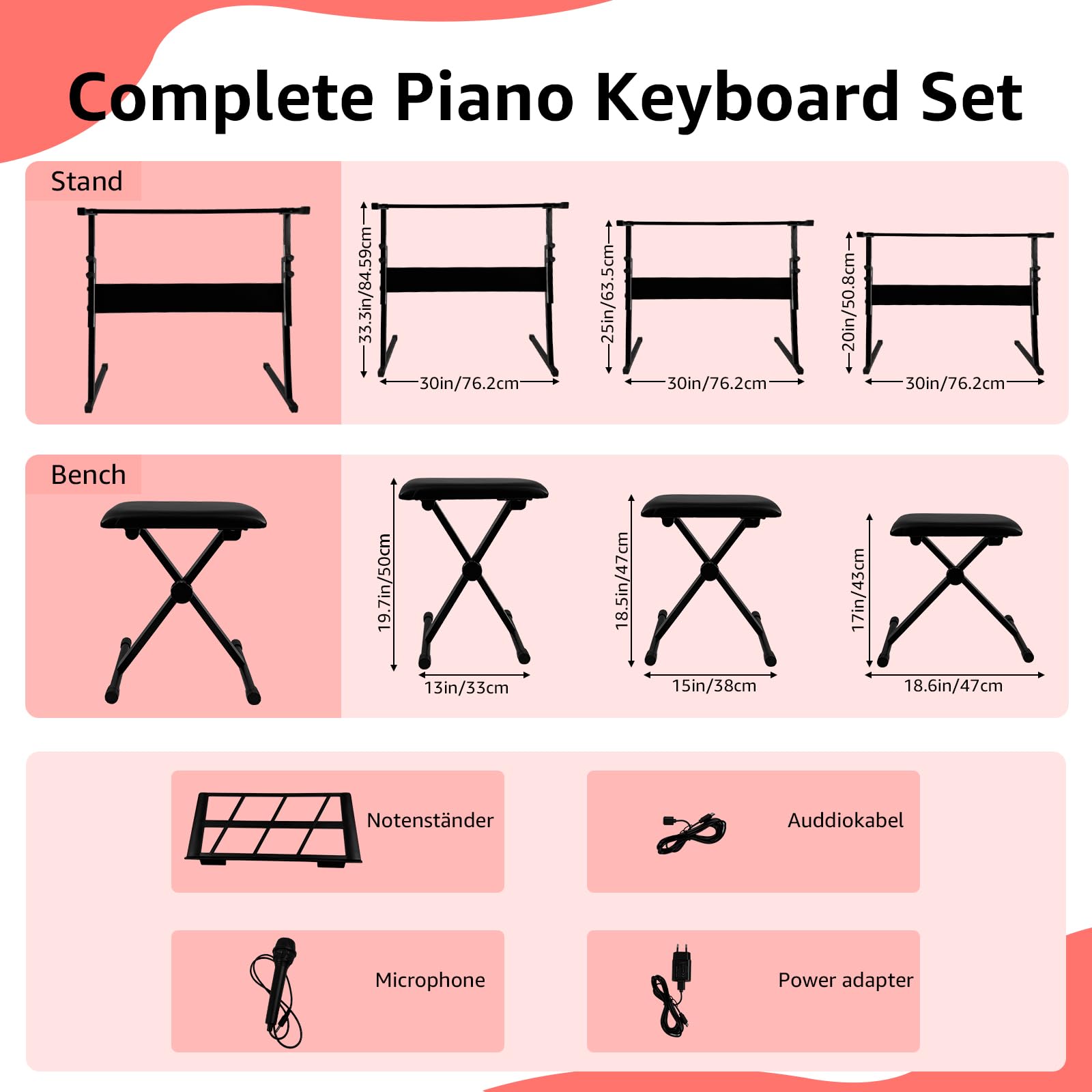 61 Key Lighting Keyboard Piano, Digital Piano Keyboard für Anfänger, E Piano mit Ständer, Bank, Tablet-/Notenablage, 200 Sounds & Lektionen & 70 Demo-Songs