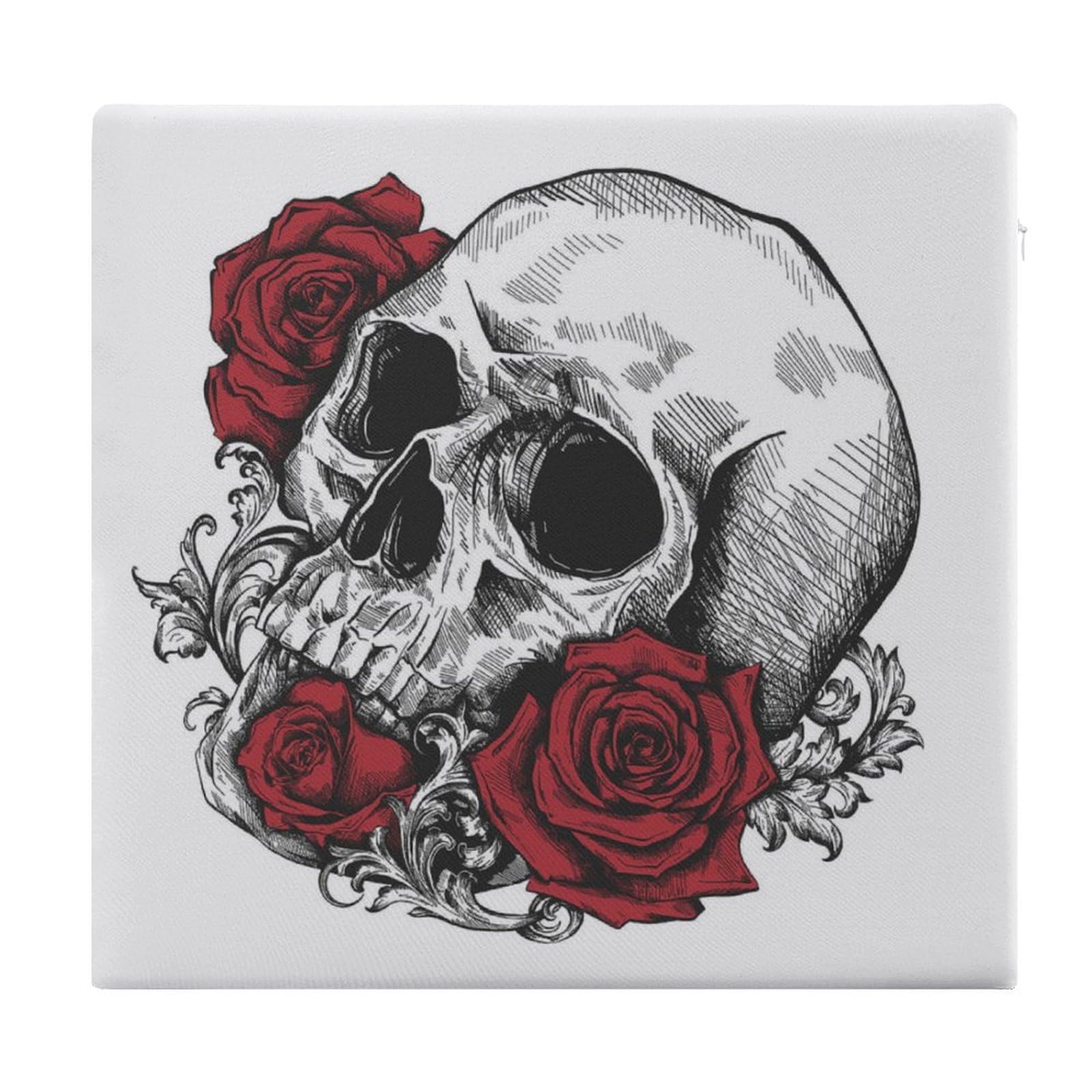 JZemdybill Chair Pad, Skull with Roses Seat Pad, Square Chair Cushion for Yoga Living Room Balcony