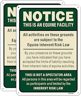 Equine Liability Signs Statute Horse Barn Stable Farm Sign 14" x 10" Supplemental Equine Liability Warning Sign Metal Reflective Rust Aluminum Waterproof Easy Mounting Outdoor Use 2 Pack