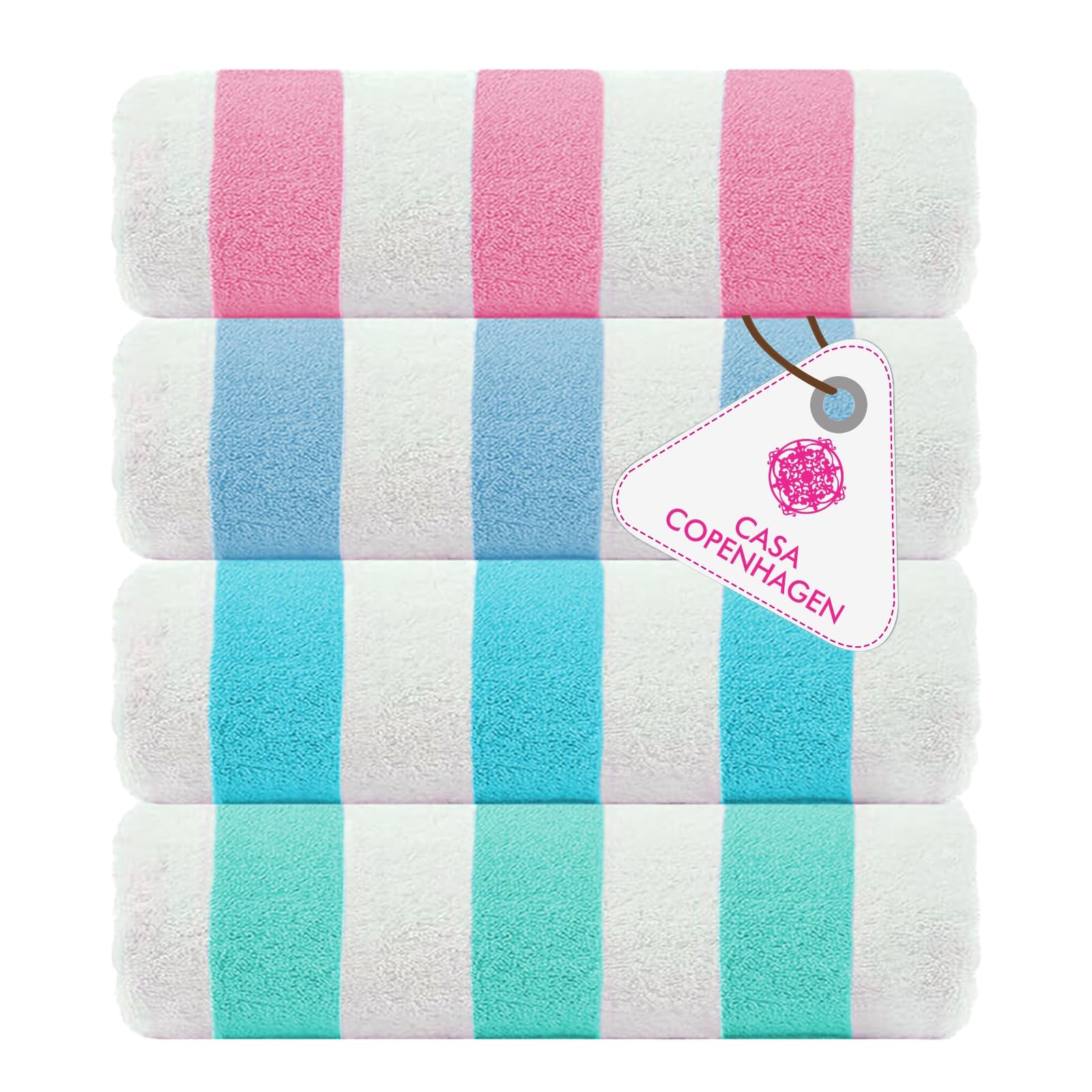 Casa Copenhagen Cabana Handtuch-Set 4-teilig 100% Baumwolle 75x150CM Rosa Meerblau Aquablau Petrol