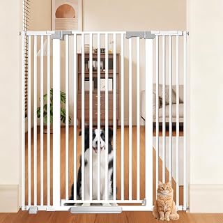51'' Extra Tall Cat Gate for Doorways 30-49.2'' Wide, Climb Proof Pet Dog Gates for Kitten Dogs, Pressure Mounted No Drilling Cats Fence Barrier White