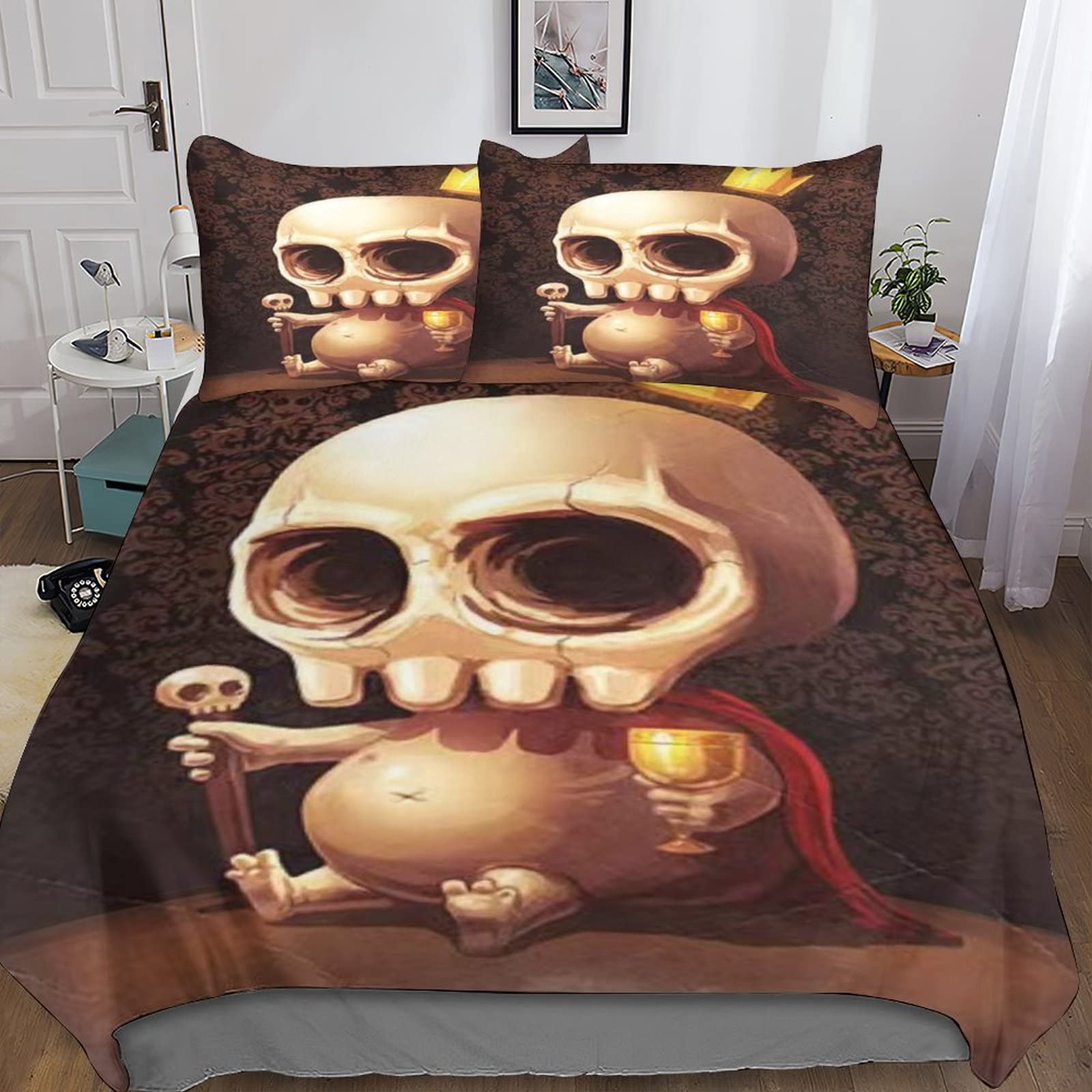 Linge de lit gothique tête de mort 3D parure double en microfibre pour ado et adulte
