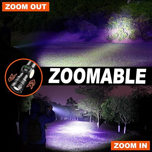 Miniatura 3 de Linterna UV recargable 4 en 1 de 6500 K  395 nm, atenuación continua de 5000 lúmenes, haz de zoom IP45, luz UV, haz de zoom de 5000 mAh, luz de