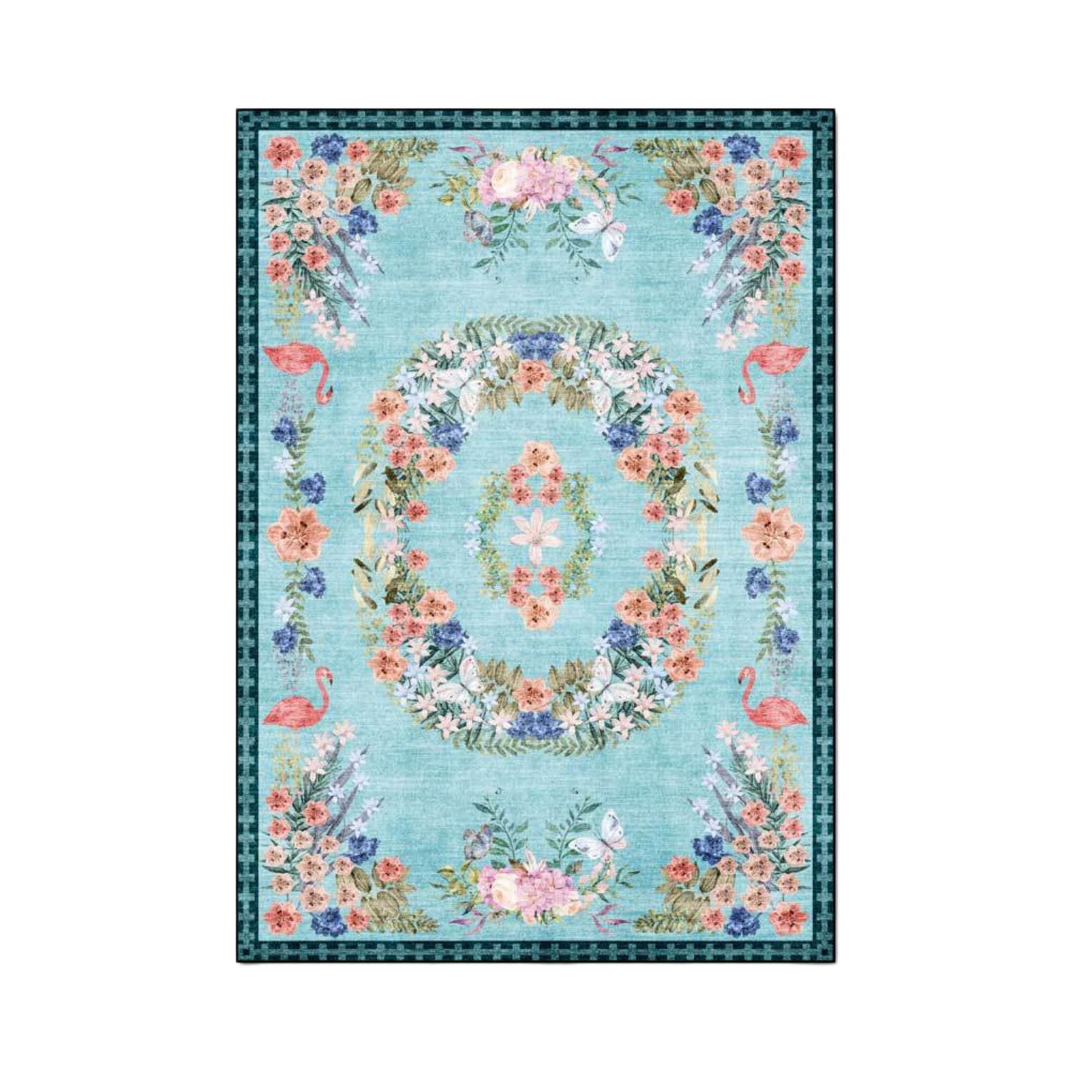 Tapis avec couronne de fleurs vintage en polyester résistant de style maison