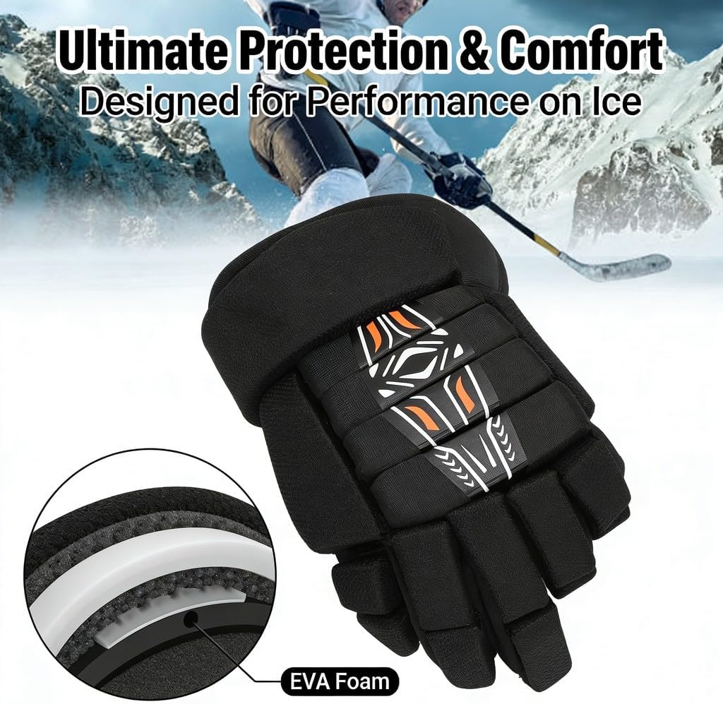 Hockey Gloves, Lightweight Breathable, Highly Fit Protective Pair - Versatile Use, Excellent Hand Safety, Ideal for Ice and Roller Hockey Players