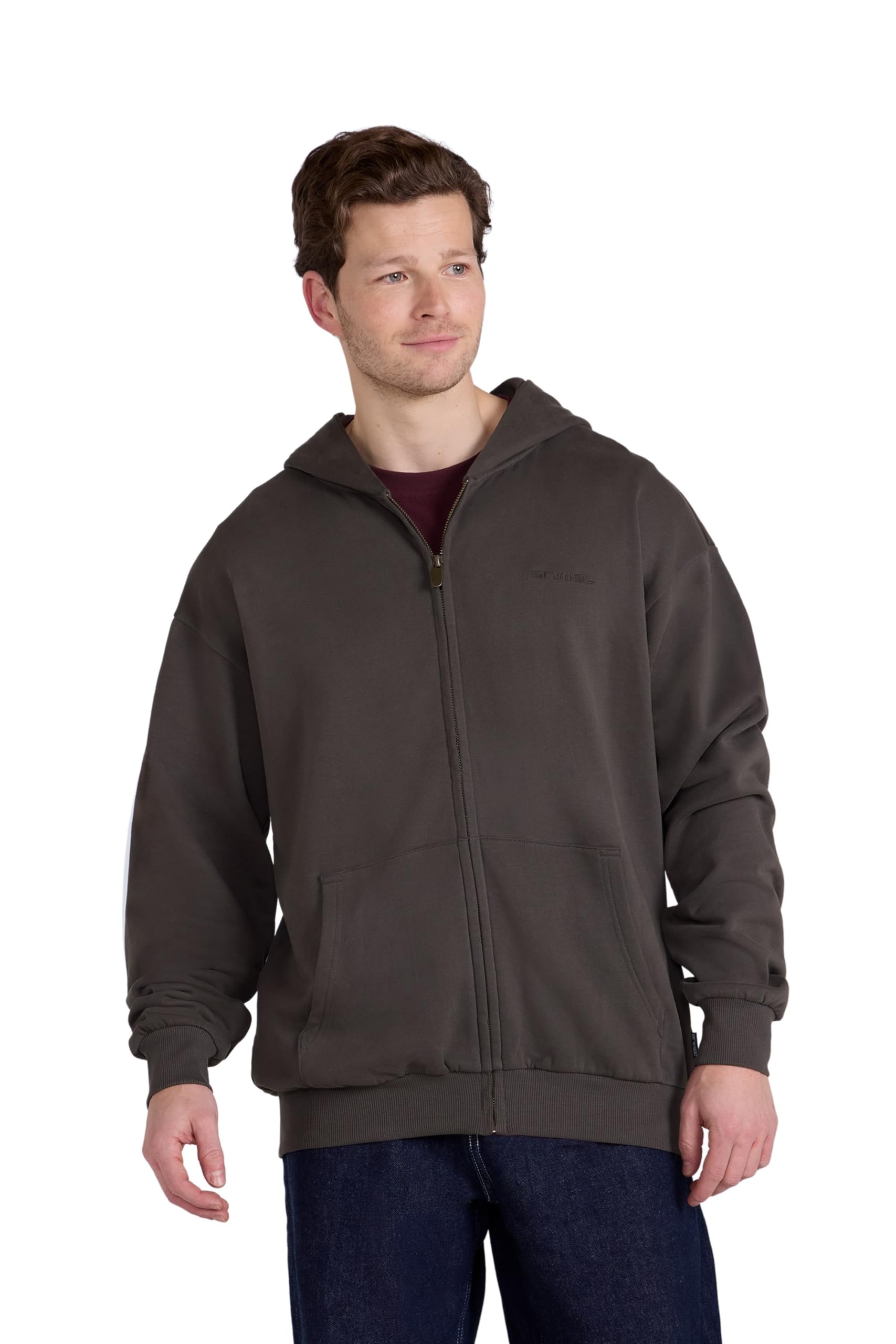 Animal Men's Khaki Icon ’S Logo Zip Through Hoodie – Soft Cotton Full Zip Sweatshirt With Adjustable Hood & Side Pockets - Spring, Summer, Hiking & Travel Extra Large
