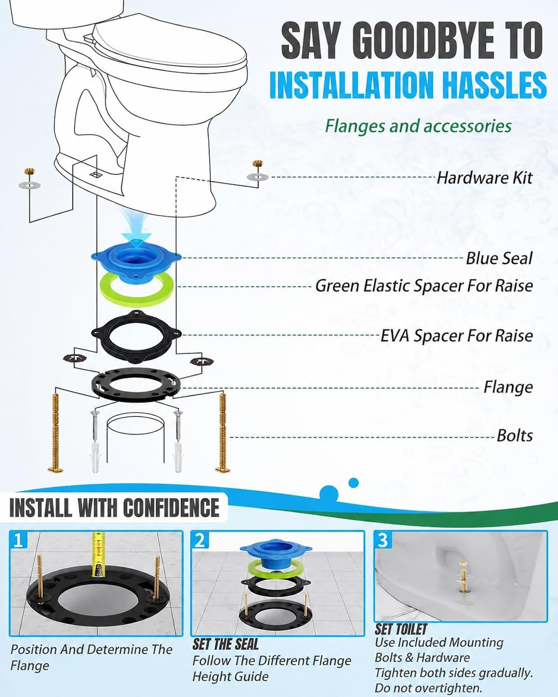 MENNTY Toilet Flange Repair Kit with Elastic Seal, Fits 3in & 4in Drains image 2