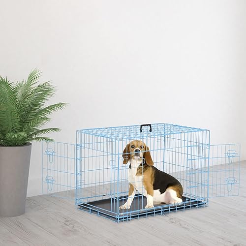 Miniatura 65 de Jaula para perros, jaula para perros, perrera de alambre de metal para exteriores, plegable de doble puerta, jaula para mascotas para perros Negro