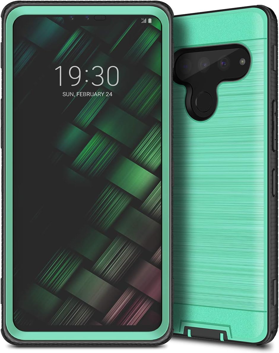 LG V50 ThinQ, CinoCase LG V50 Case Heavy Duty Shockproof Dual Layer Hybrid Hard PC + Protective TPU Bumper Cover with Brushed Metal Texture Back Case for LG V50 ThinQ Mint Green