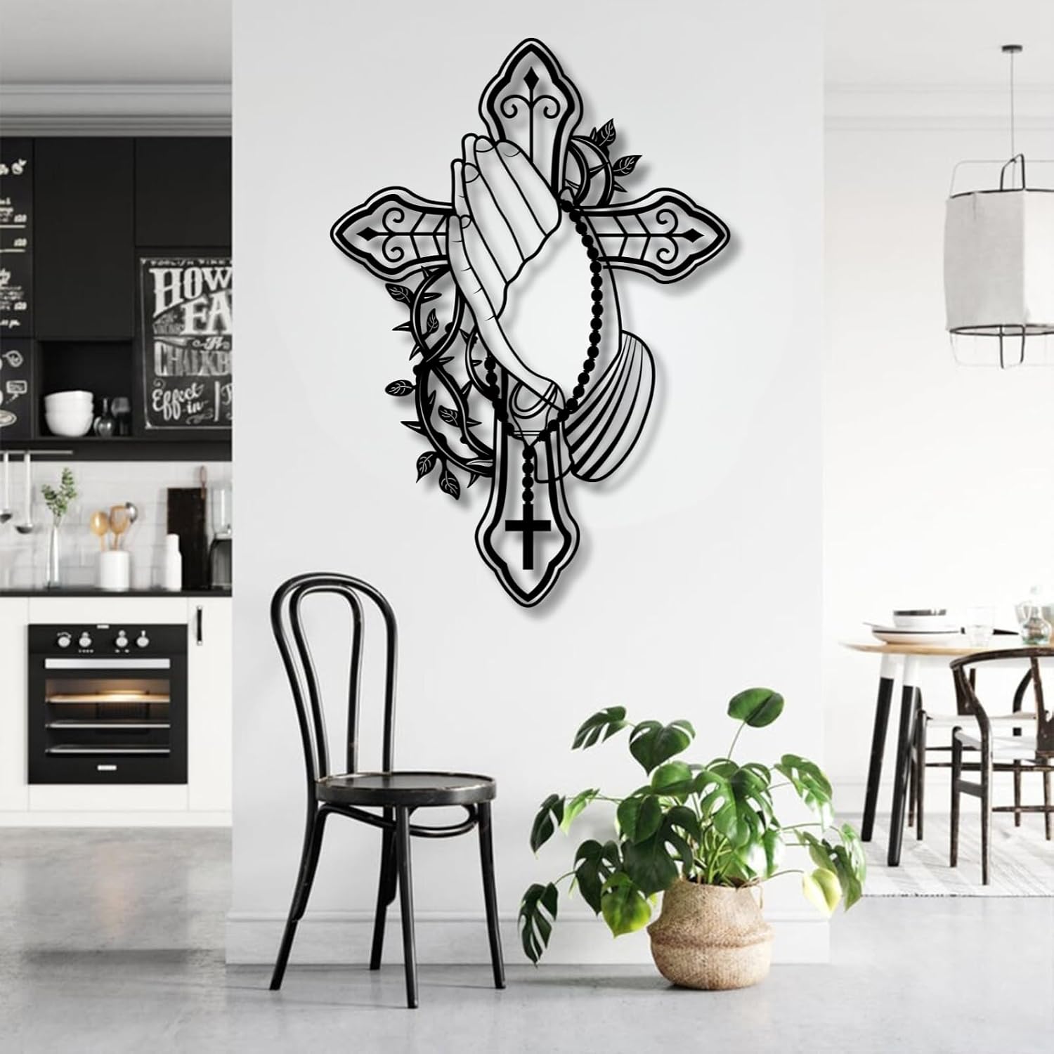 Prayer Hand Decoration Metal Wall Decoration Christian Wall Decor Cross Wall Art Decor Religious Faith for Living Room Bedroom Indoor Outdoor Garden Home Decoration (Black, 19"Wx13"H/47x33cm, Metal Wall Art)