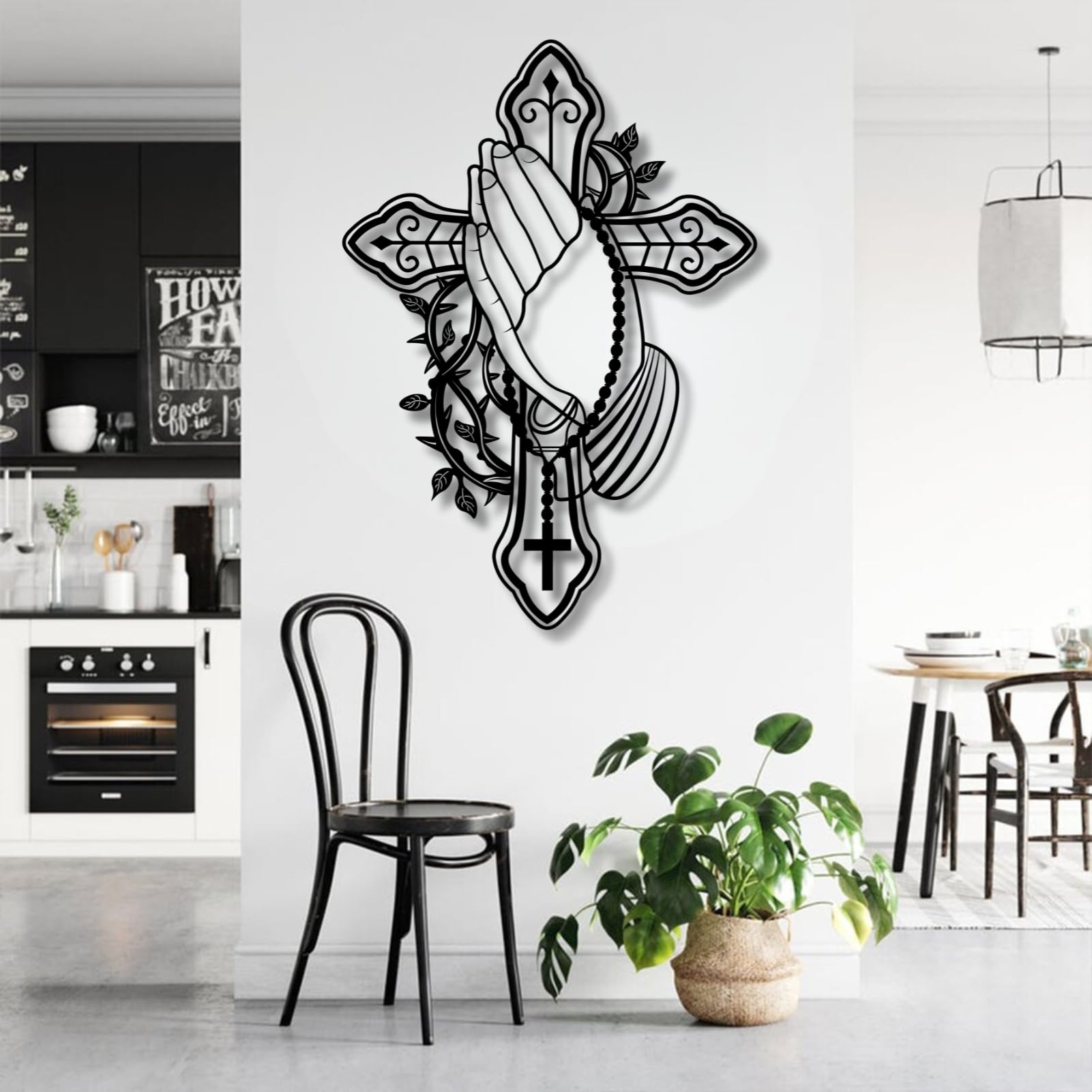 Grande Decorazione da Parete in Metallo Spesso, Decorazione da Parete in Metallo con Mano in Preghiera, Decorazione da Parete Cristiana, Decorazione da Parete a Forma di Croce, Decorazione Religiosa