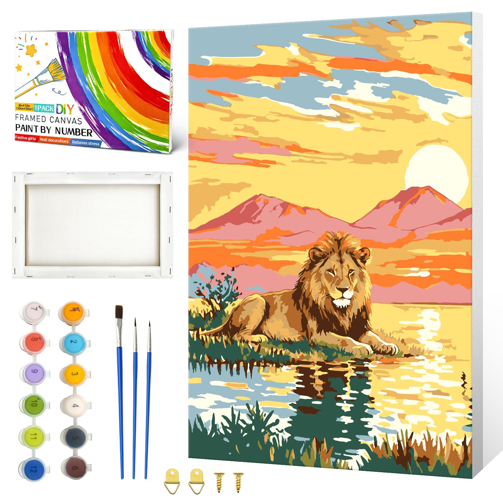 ZTOTZ Paint by Numbers Kit for Adults, Lion Paint by Number with Wooden Framed, DIY Easy Landscape Oil Painting Kit, for Home Decor 8x12 Inch