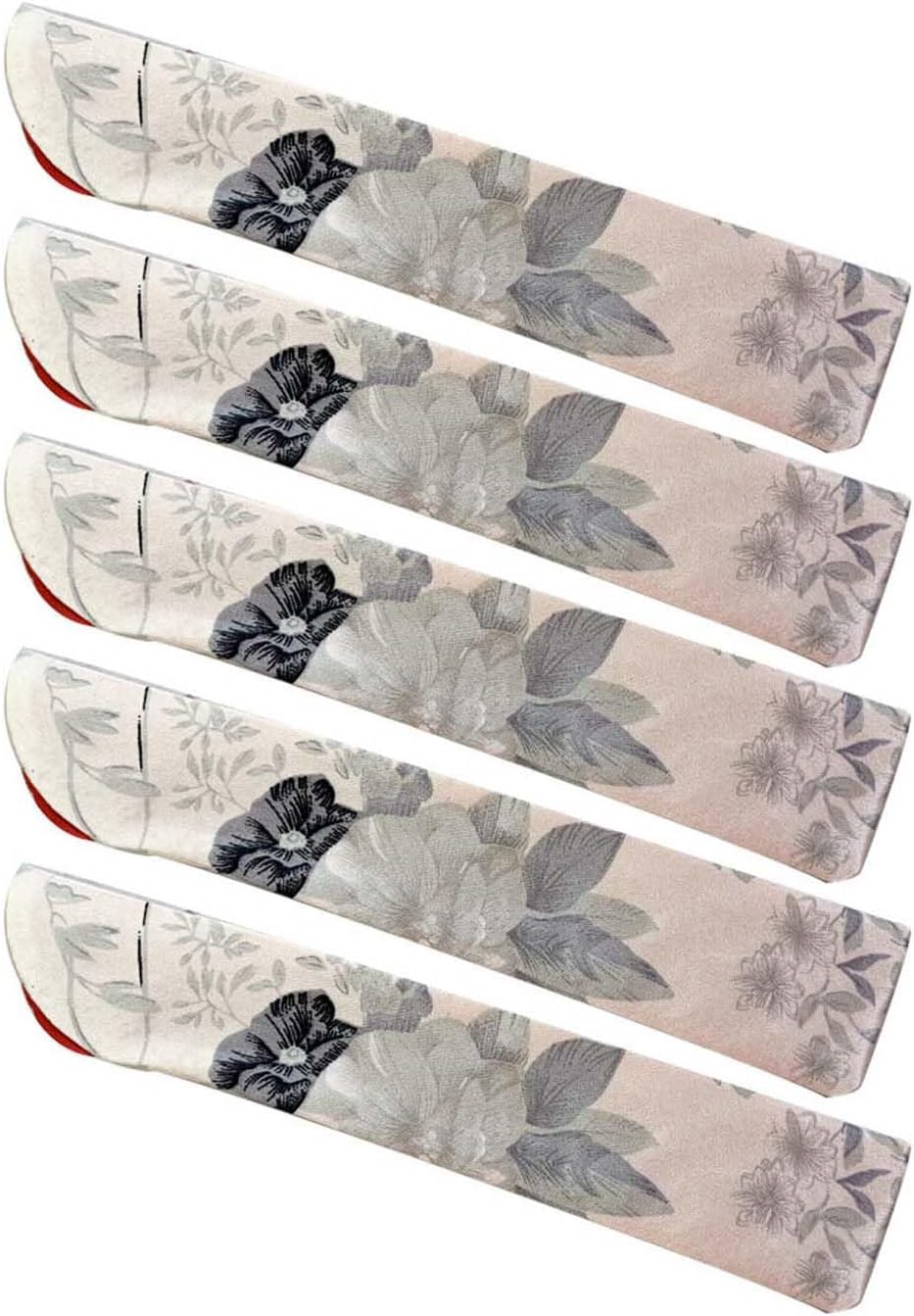 Set of 5 Vintage Folding Fan Silk Storage Bag Flower Print Chinese Hand Fan Sleeve Protective Handhelds Fan Pocket