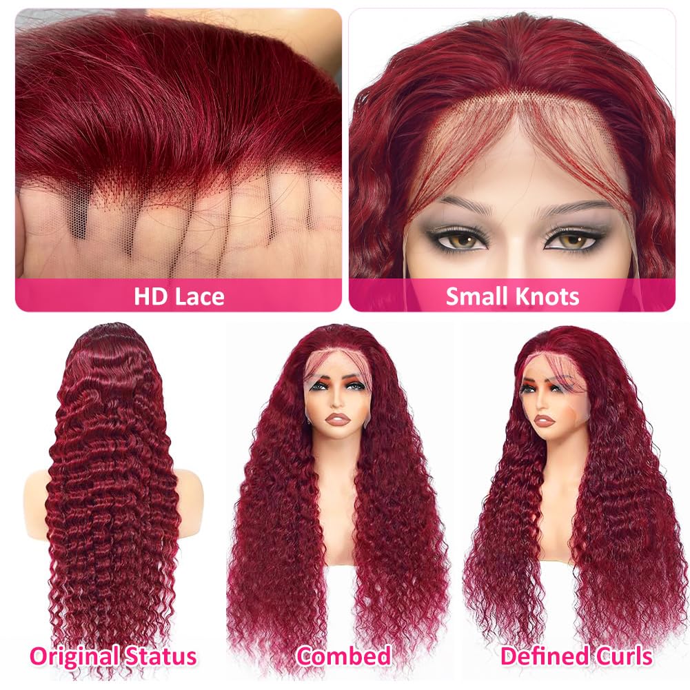 Amazon.com : Hedy 28 Inch 99J Burgundy Deep Wave Lace Front  display picture 2