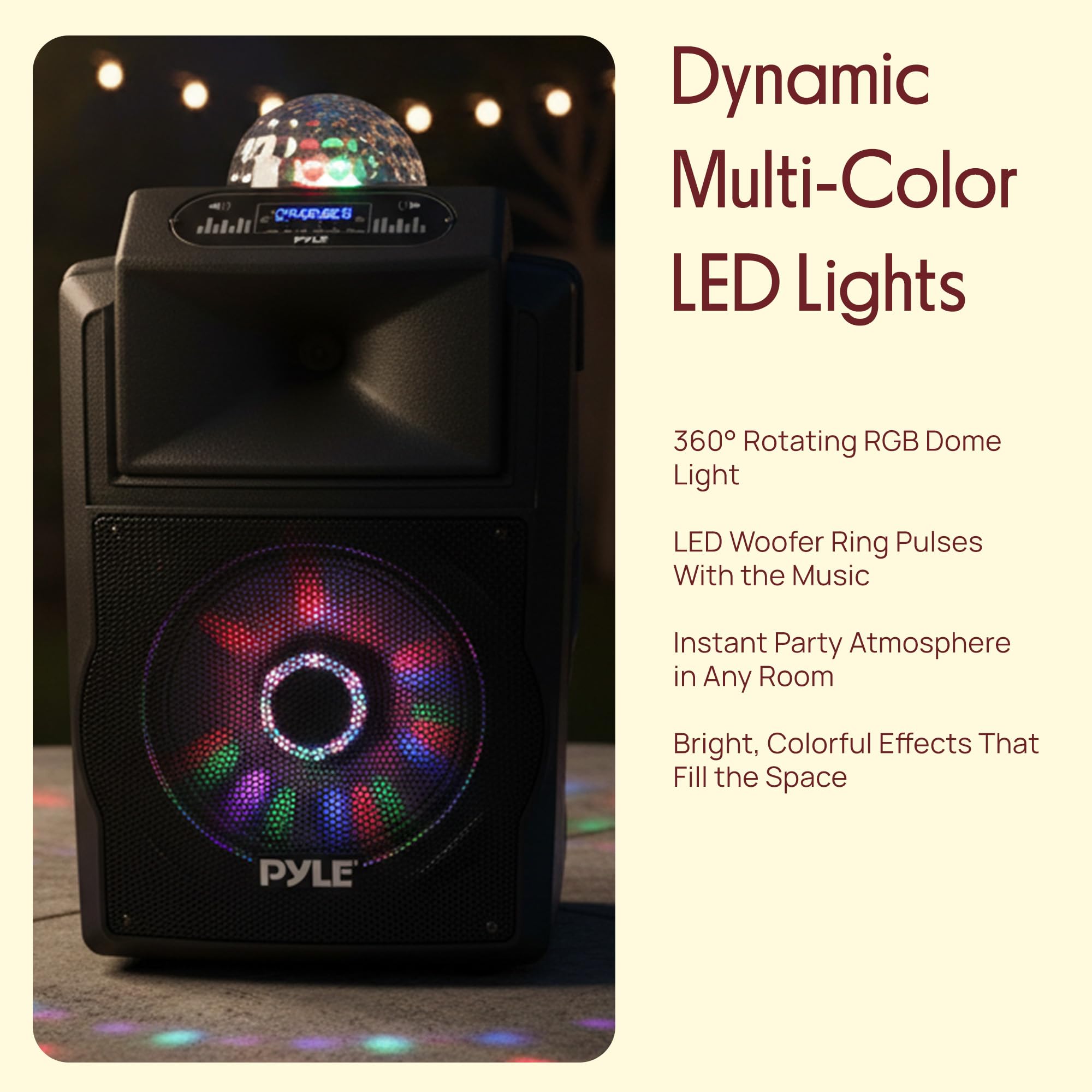 Pyle Cassa Bluetooth, Sistema PA Wireless da 700 W con Altoparlanti, Microfono, Cassa Bluetooth Portatile, USB, Micro SD, Radio FM, AUX, Luci DJ