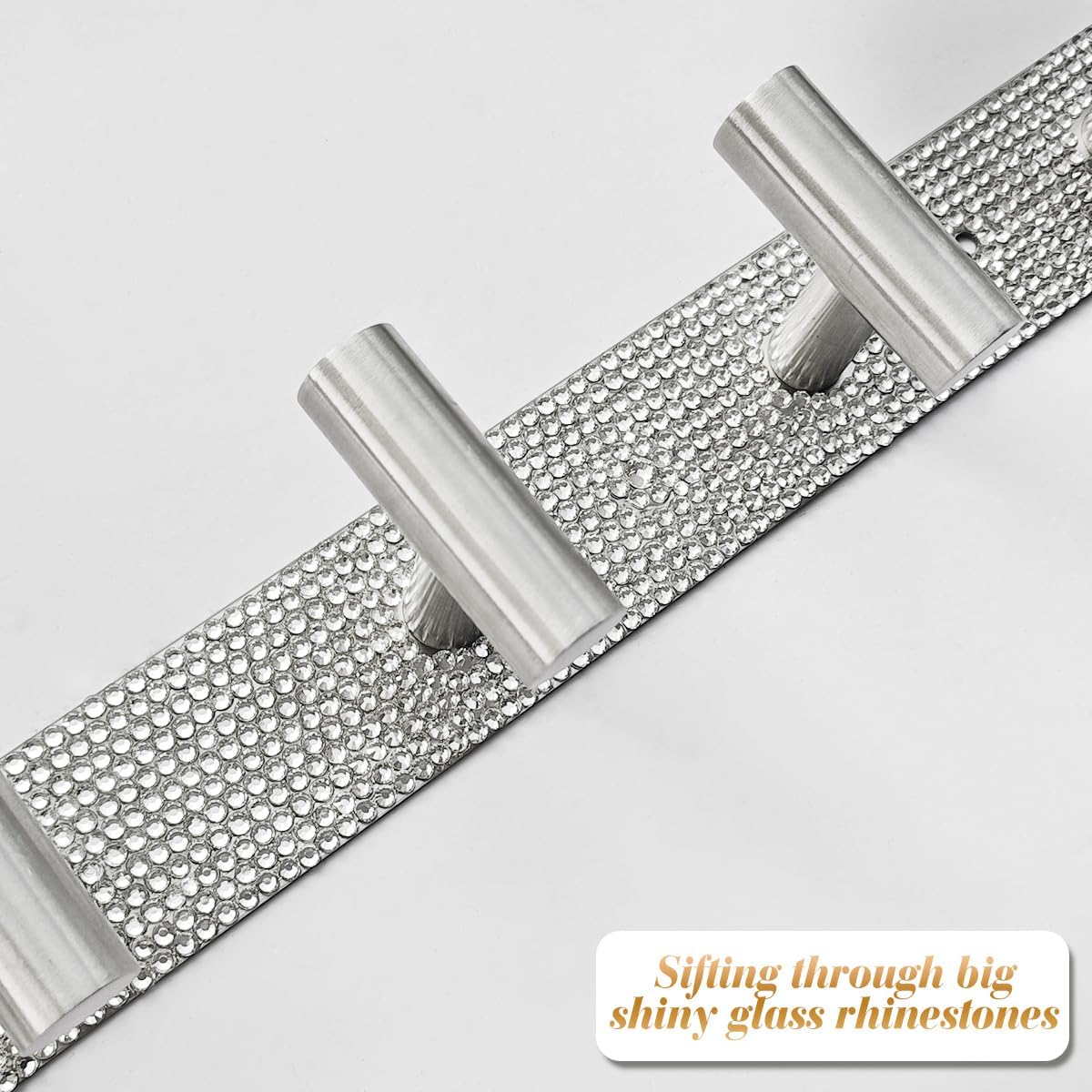 Bling Hat and Coat Wall Mount Rack 5 Hooks with Silver Rhinstones, Glitter Hooks Hanger Organizer for Robes, Bags, Keys, and Towels Bathroom Towel (1 Pack)