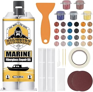 Marine Fiberglass Repair Kit, Fix Boats, Jet Skis, Kayaks, Bathtubs, Toilets, Sinks, Porcelain, Pools & RVs: Waterproof Epoxy with Color Gels, UV Resistant, Fast Curing for Cracks, Holes, Chips