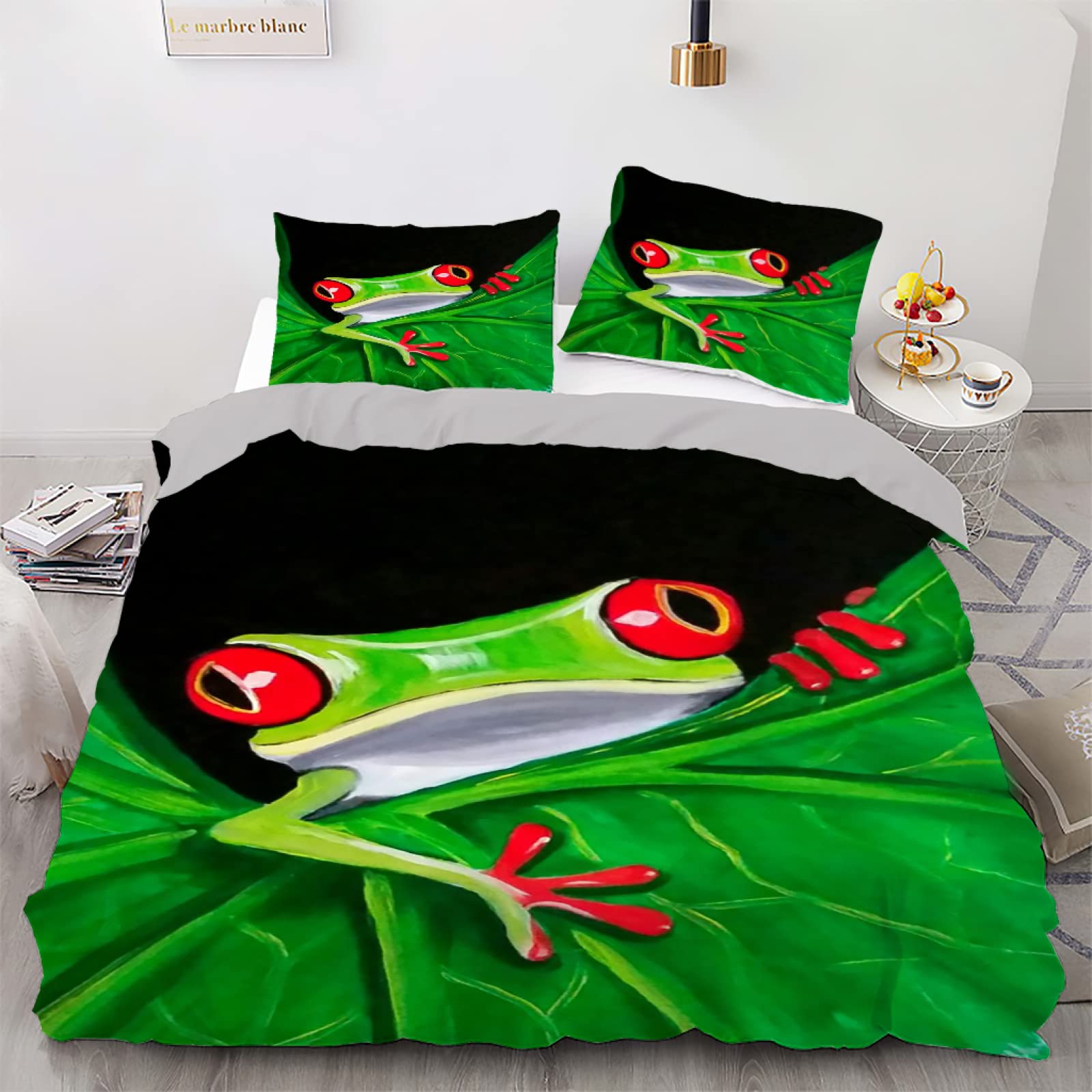 Housse de couette 140x200 verte en microfibres 110g/㎡ respirante et zippée pour lit ado