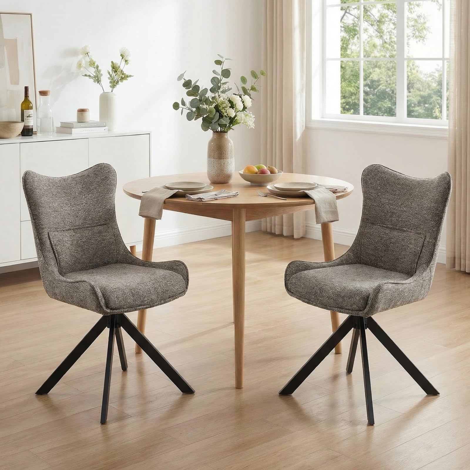 Ya-Home 360°Swivel Dining Chairs Set of 2 with Metal Legs,Gray Chenille