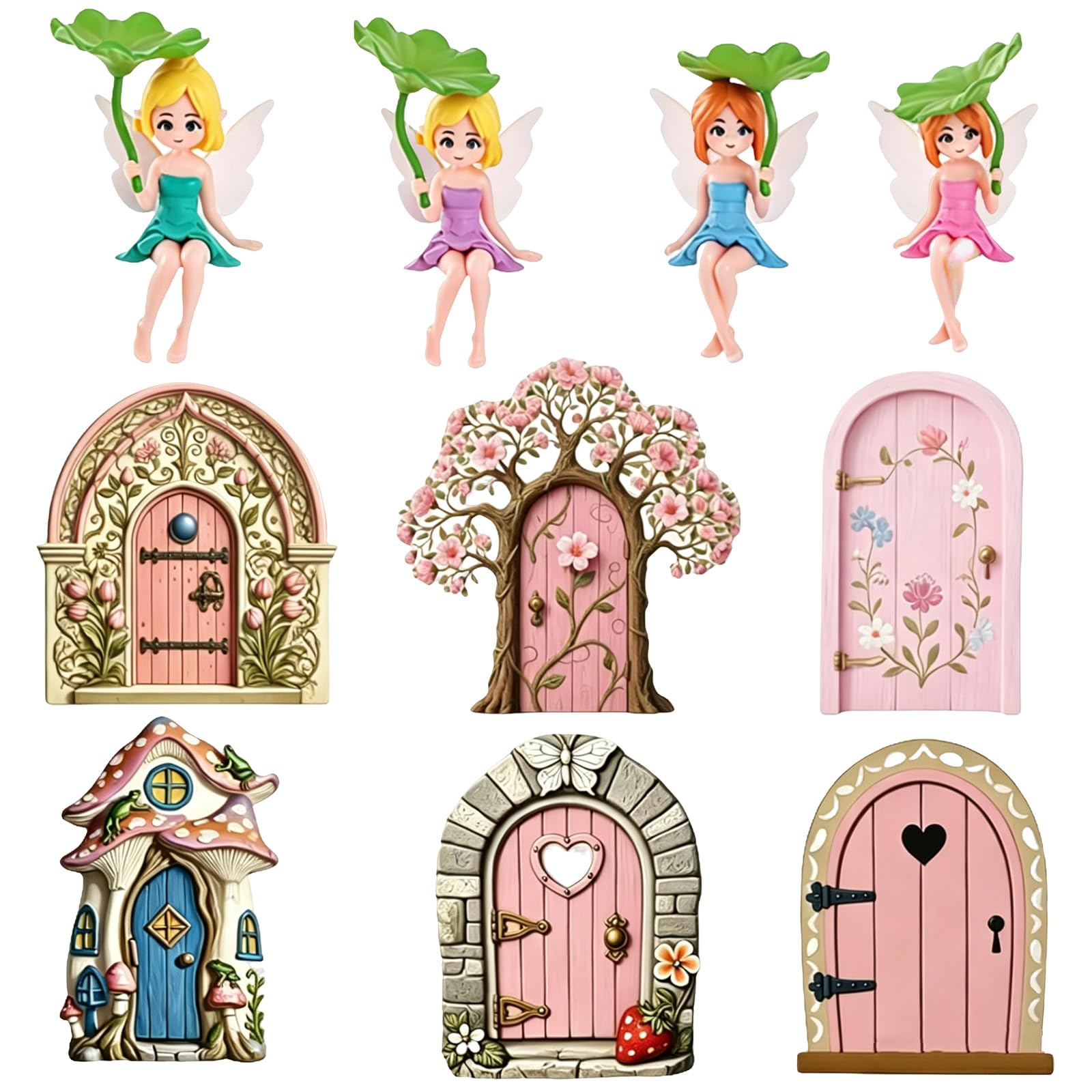 QhgPnt 10Pcs Fairy Garden Accessories with Fairy Doors, Fairy Doors For Garden, Fairy Garden Kit, Outdoor Garden Ornaments for Home Garden Tree Indoor Decor and Lawn Yard Art Accessories