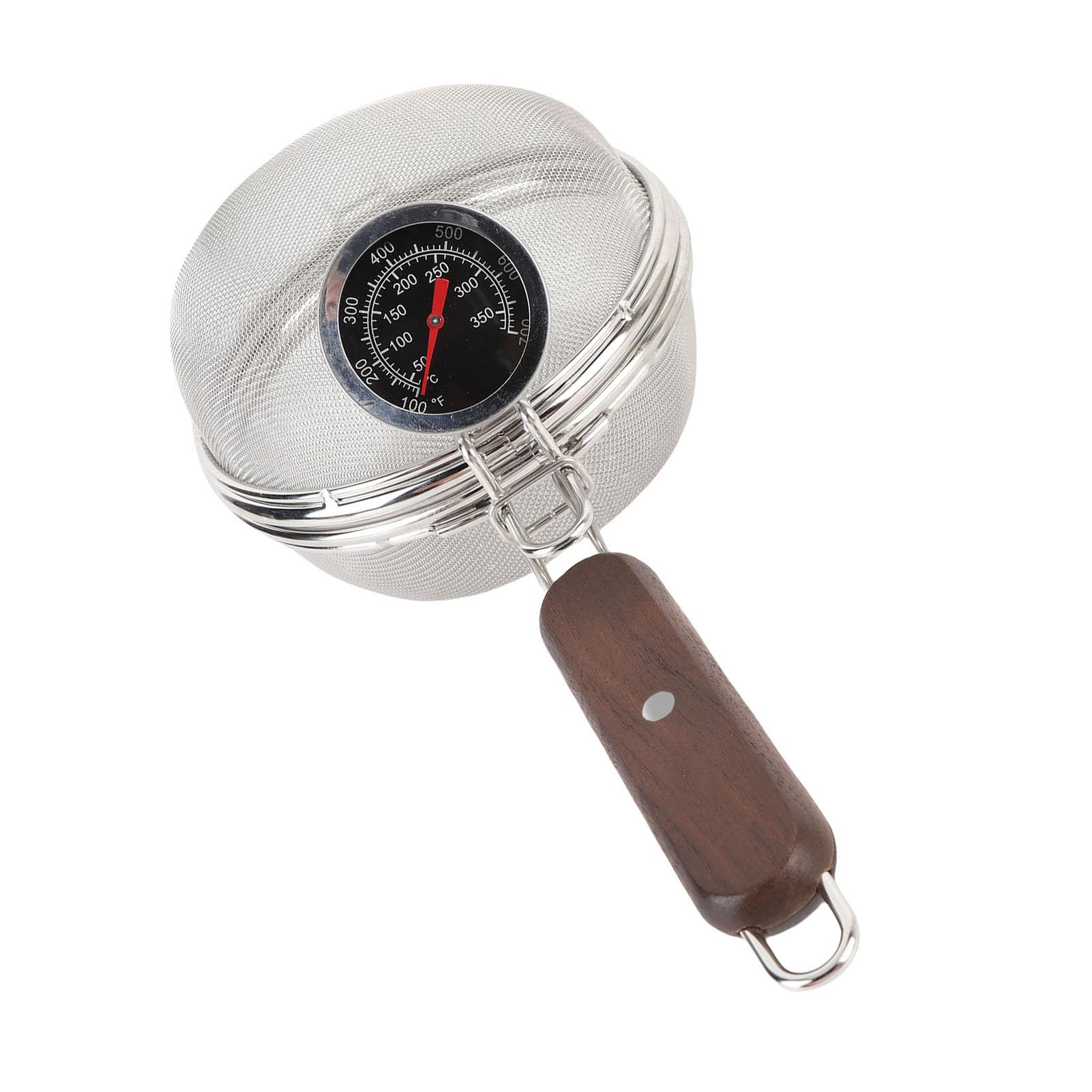 Manueller Kaffeebohnenröster mit Thermometer, Pfannenröstgerät aus Edelstahlgeflecht mit Holzgriff für den Heimgebrauch Im Freien auf Dem Gasherd Beim Camping
