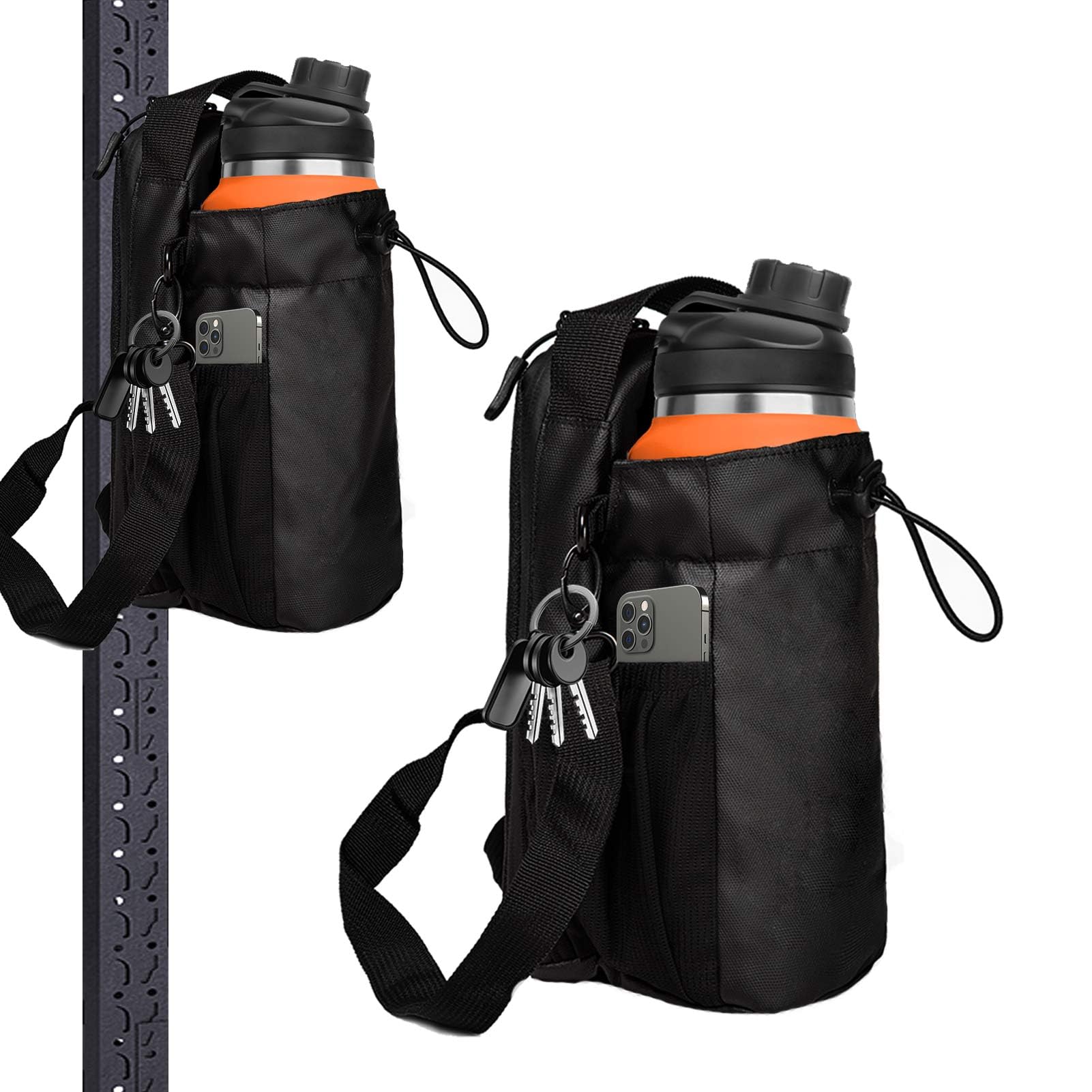 Magnetic Water Bottle Bag, Multiple Storage Pockets Adjustable Strap Magnetic Gym Bag, Made of Nylon Material for Gym and Work and Camping Hiking