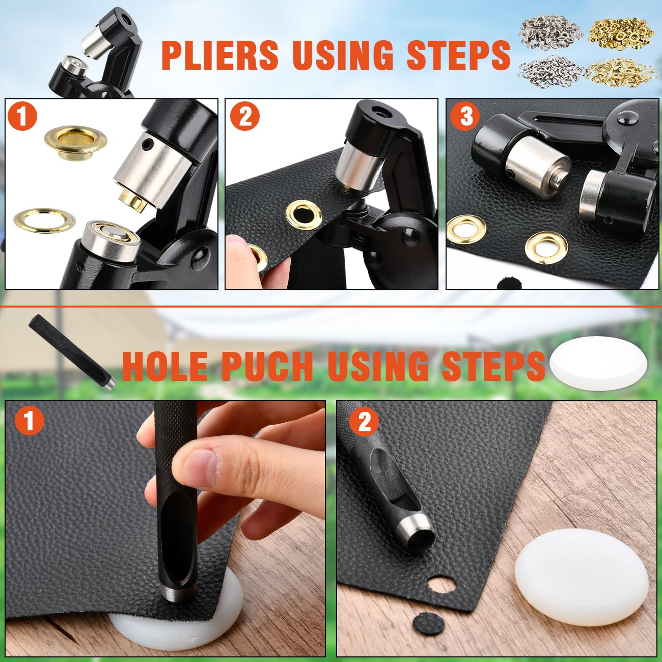 Lochzange Ösenzange Set mit 200 Ösen (Ø 10mm), Ösen Set mit Aufbewahrungsbox, Magnetische Ösenpresse Ösenzange für Planen, Ösen für Planen Planenösen, Ösenlocher für PVC-Banner, Planen, Karton