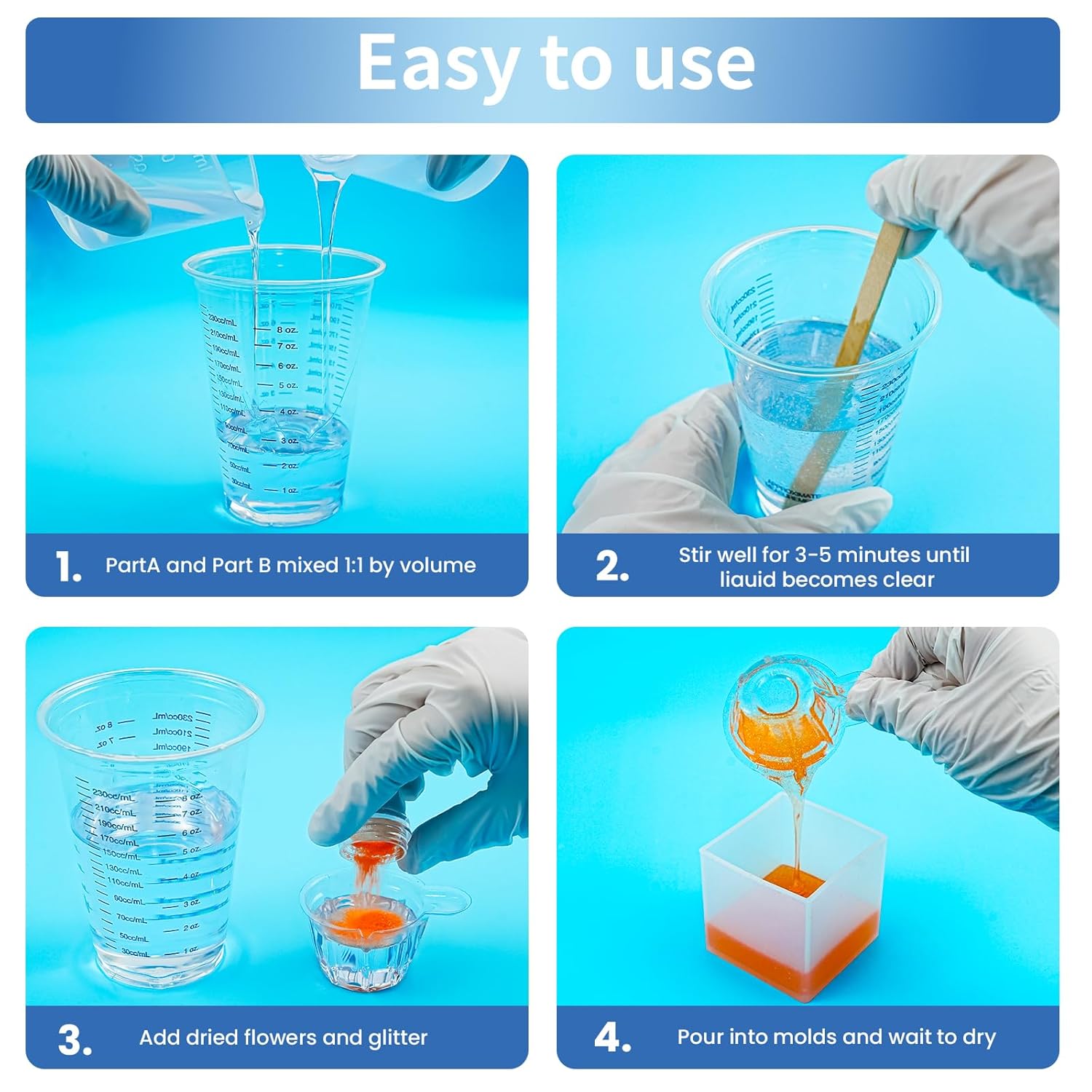 SHORE RESIN Epoxy Resin Kit, Crystal Clear 1:1 Self-Leveling Resin System with High Gloss Finish for Jewelry Making, Casting, Coating & DIY Craft Projects (16oz Kit)