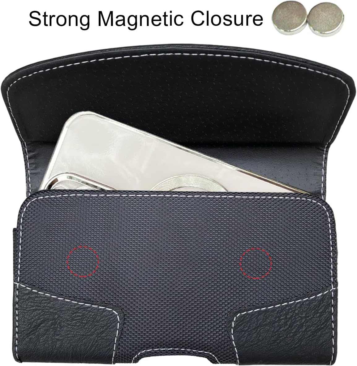 Leather Phone Holster for Men Belt for iPhone 16 15 14 Pro Max, 16 15 14 Plus, Galaxy S23 Ultra, Moto Edge 40, Maezar XXL Large Belt Clip Loop Holder Carrying Pouch Case Magnetic Closure (Black)