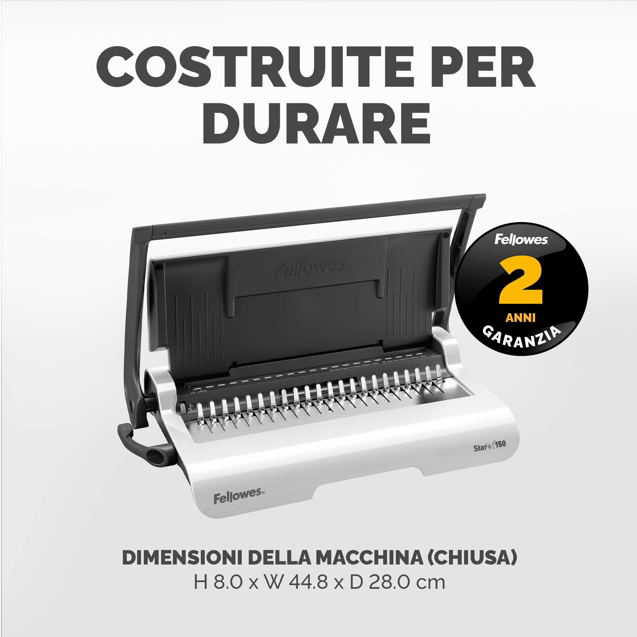 Fellowes Star+ Rilegatrice a pettine 150 con contenitore – Perfora fino a 15 fogli A4 – Rilega fino a 150 fogli – Manuale – Ideale per casa o piccolo ufficio