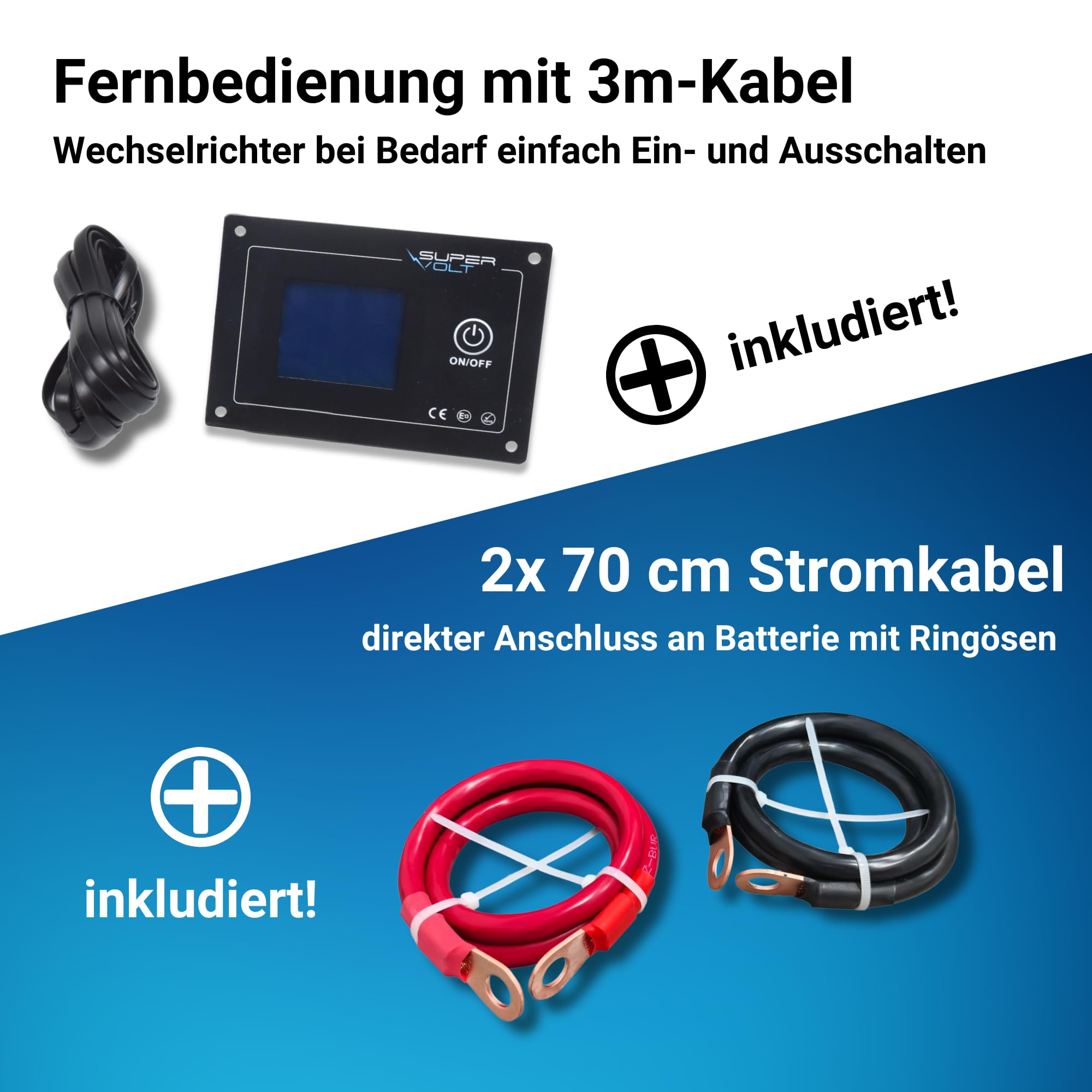 Falownik 12 V na 230 V, 3000 W, czysty sinus z przełącznikiem priorytetowym i ochroną FI, do wrażliwych urządzeń, z pilotem zdalnego sterowania, USB i puszkami Schuko, idealny do kamperów