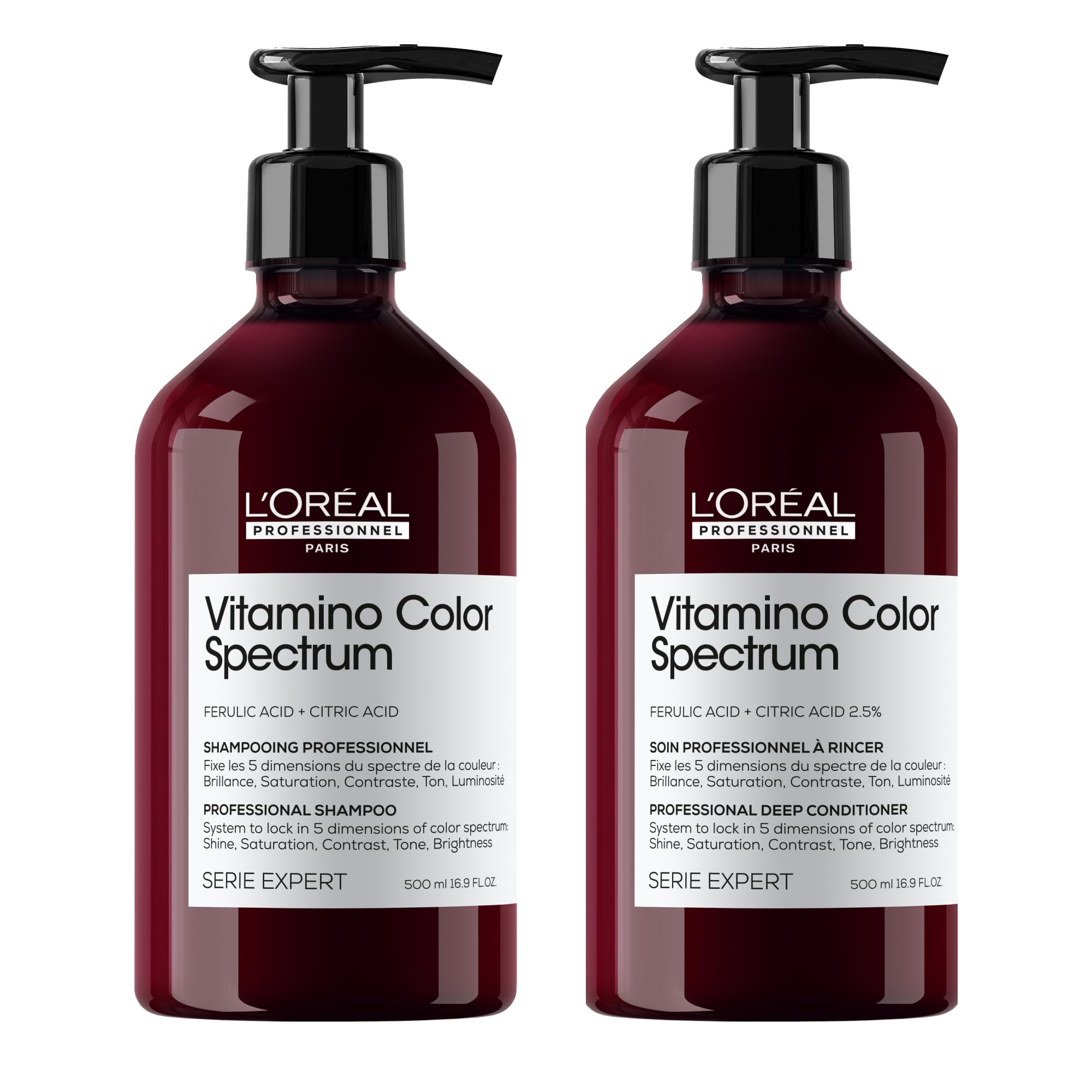 L'Oréal Professionnel Paris Vitamino Color Spectrum Shampoo & Deep Conditioner Set - Maintains Day 1 Color Vibrancy, Provides Ultra High Glass Shine For All Colored Hair, Gently Cleanses & Nourishes