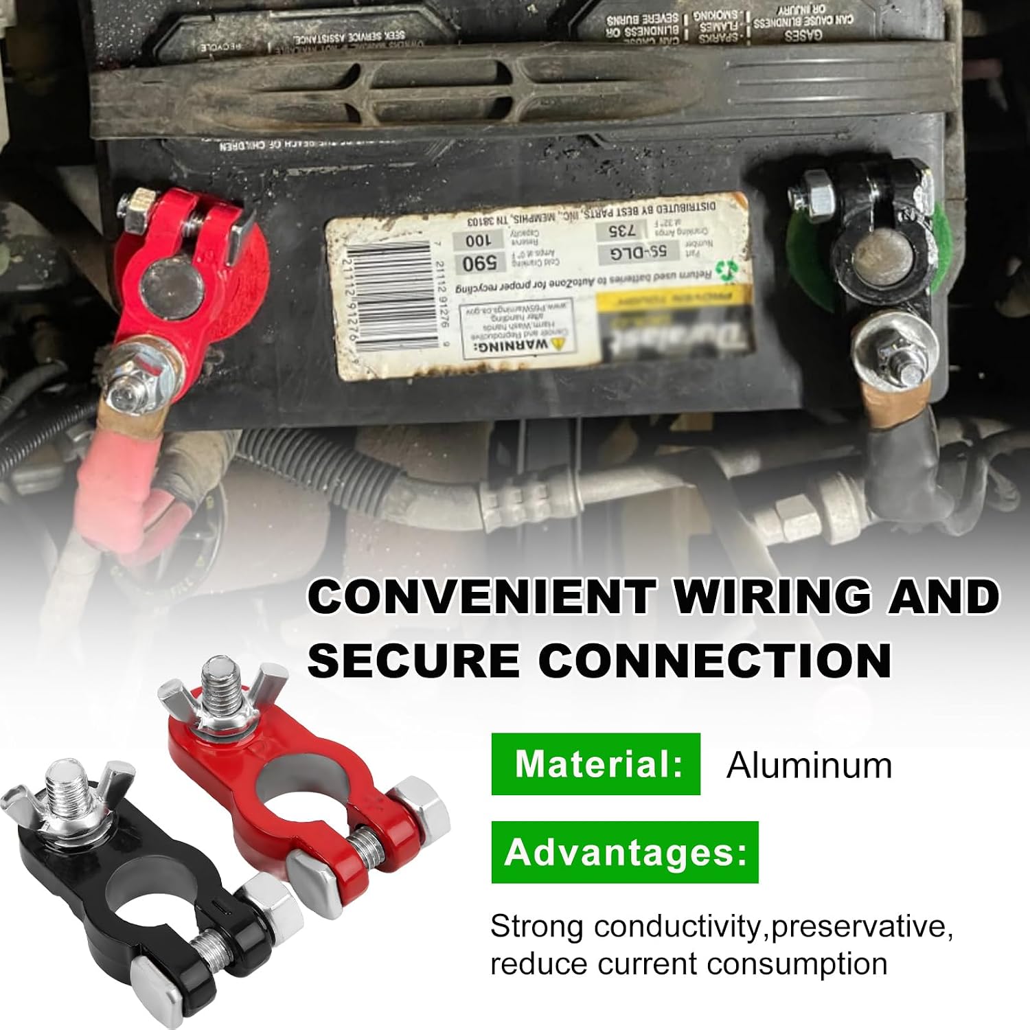 Wevdn 1 Set Battery Terminal Connectors, Negative & Positive Battery Cable Terminals with Anti Corrosion Washers, Battery Post Connector Clamps for Car Truck Boat, Car Accessories