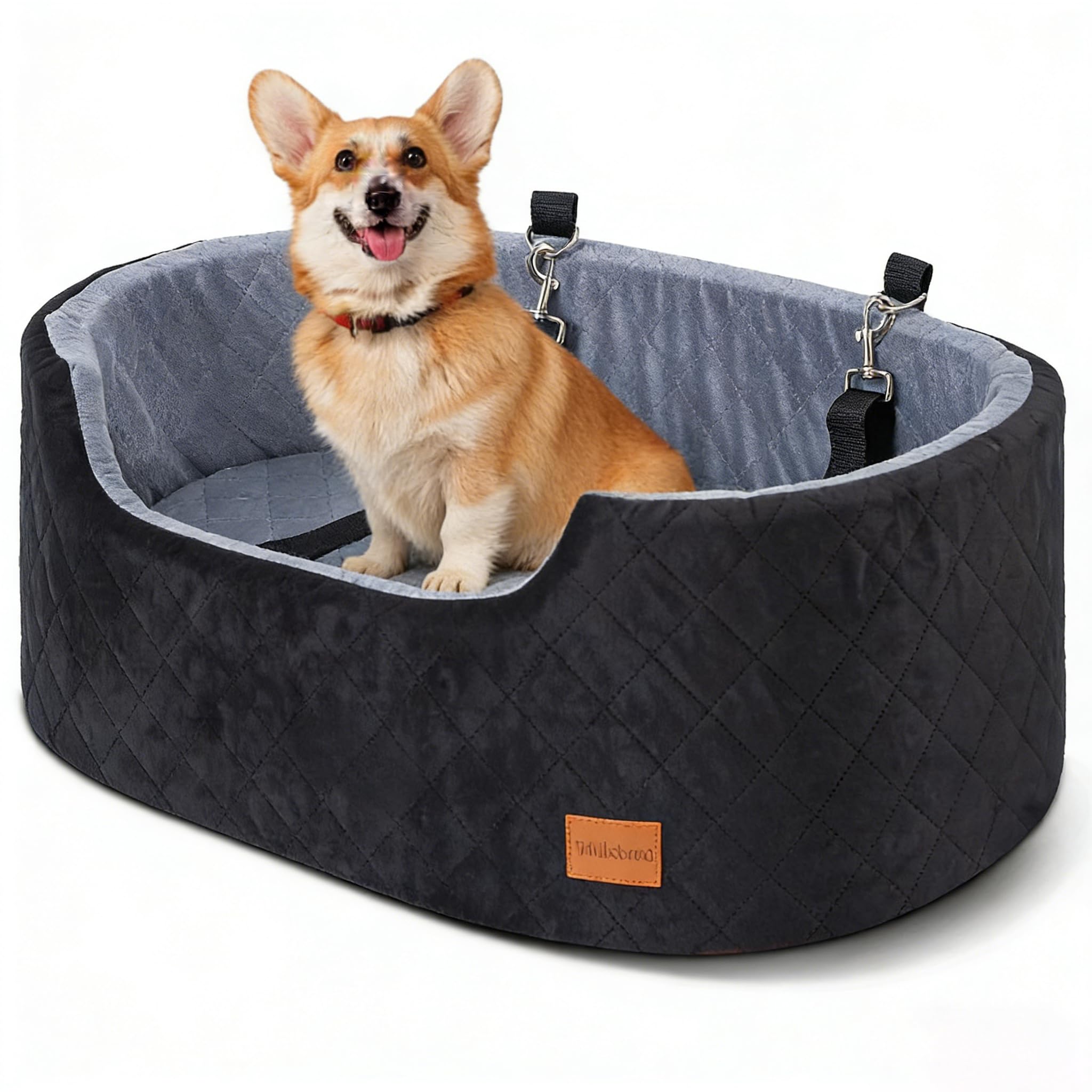Dog Car Seat for Medium Dogs Up to 50 lbs, Pet Booster Seat for Cars SUVs and Trucks, Travel Dog Bed with Safety Strap, Thick Cushion, Non-Slip Base, Washable and Portable