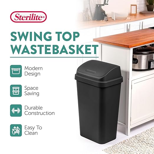 Sterilite Pack 4 Canecas Basura con Tapa Basculante, 13 Galones, Negro miniatura 2