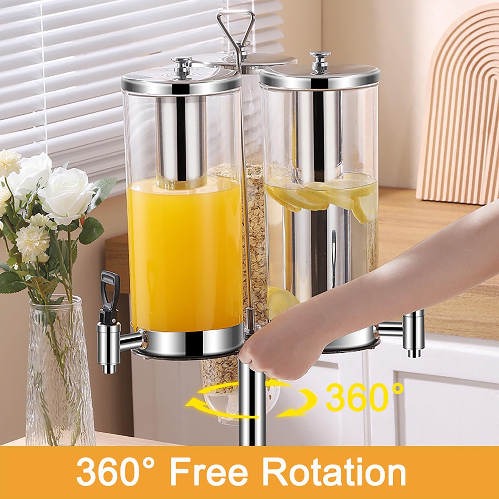 Dispensador de cereales y bebidas de gran capacidad, dispensador giratorio de alimentos secos y jugos de acero inoxidable para té helado, cerveza