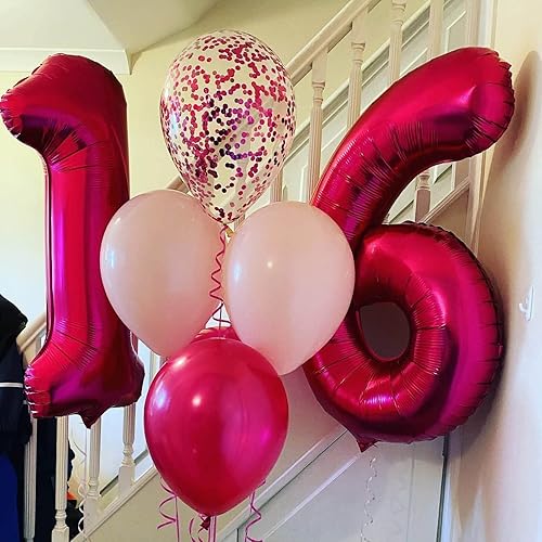 Miniatura 4 de Globo rosa intenso de 40 pulgadas con el número 6, de gran tamaño, de papel de aluminio de Mylar de gran tamaño, globos de helio rosa brillante para