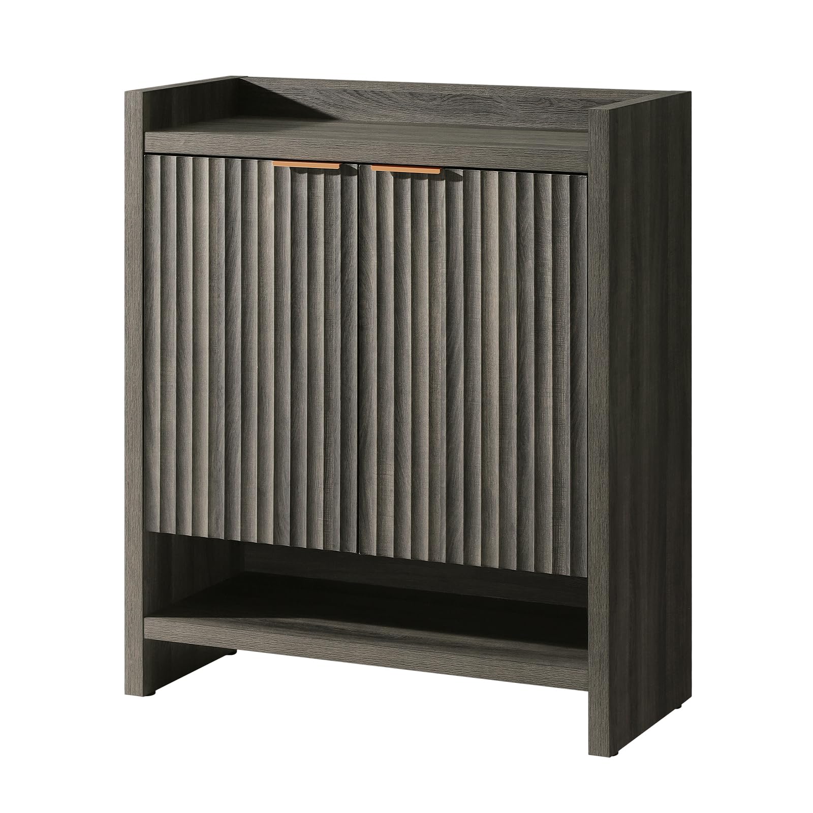 OAKHAM HOME Fluted Shoe Cabinet, 41" Tall 2-Door Entryway Storage Organizer with 3 Tier Adjustable Shelves, Modern Wood Shoe Rack for Hallway Mudroom