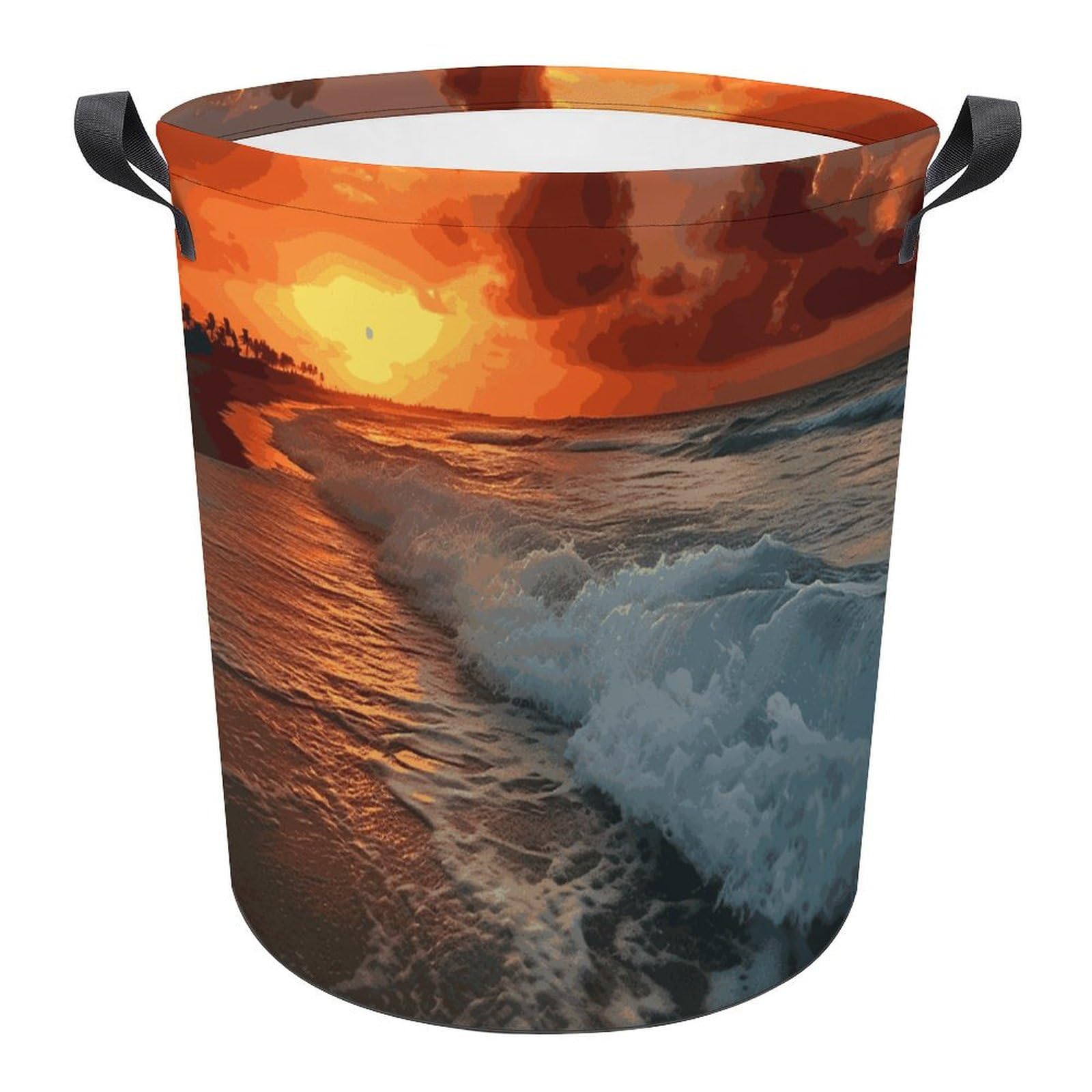 Panier à linge pliable de plage et chambre style coucher de soleil tropical