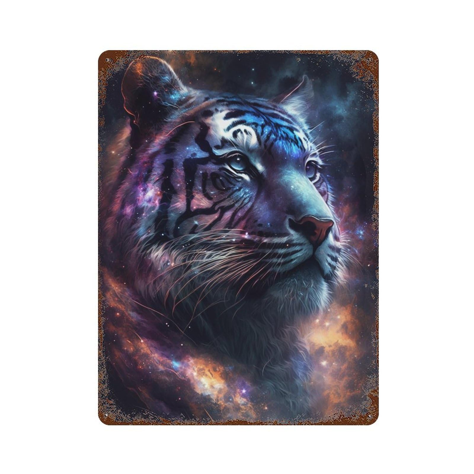 Cosmic Tiger Portrait-37 15.7"x11.8" Rustic Tin Plaque, Novelty Wall Decor for Bistro, Counter And Cafe Decor